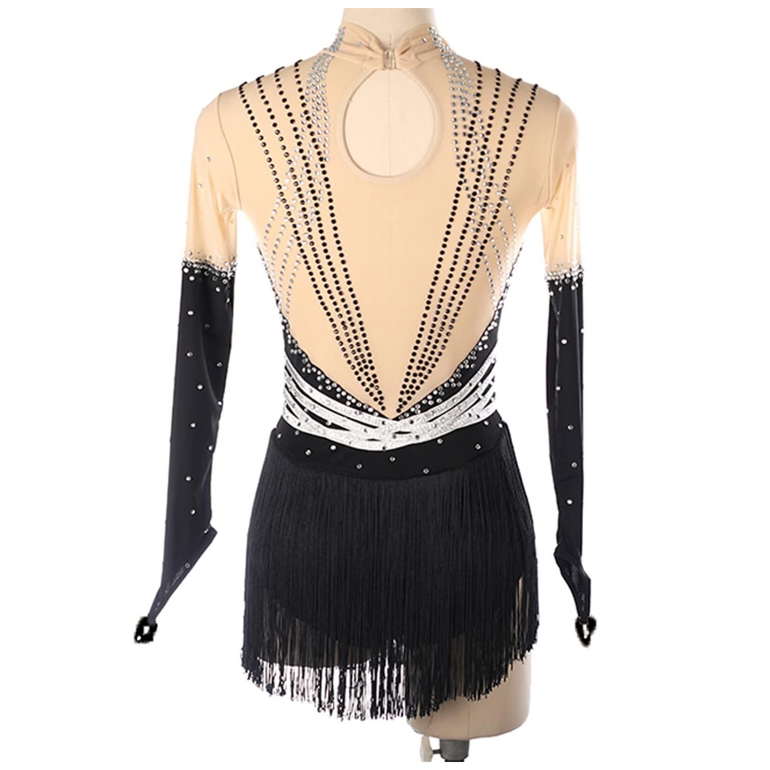Girls Figure Skating Dress with Long Sleeves - Fringe Performance Costume for Ice Skating Training, Roller Skating & Outdoor Gymnastics | Perfect for Competitions, Shows & Practice Sessions