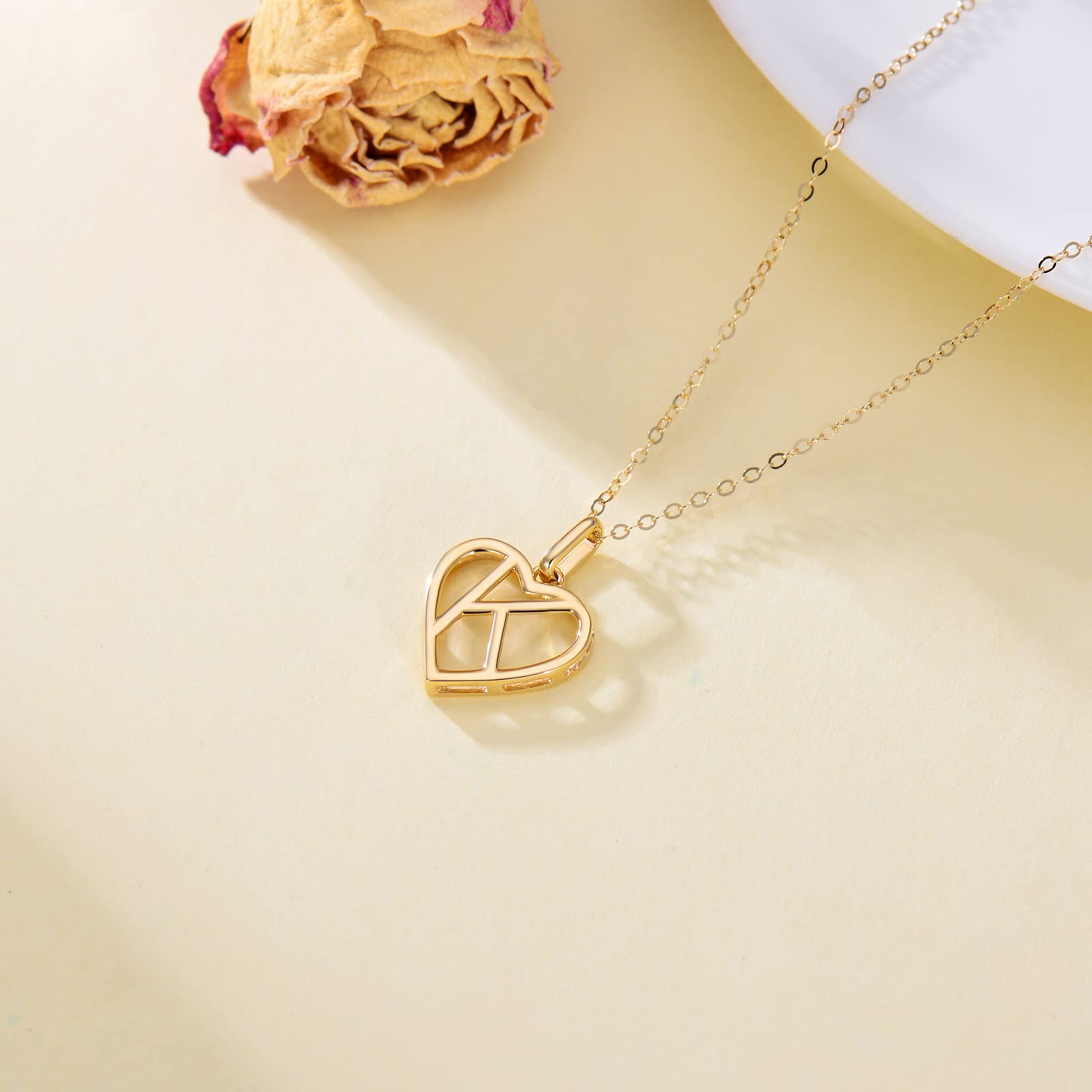 14K Solid Gold Heart Initial Necklace for Women - Personalized Letter A Pendant with 18