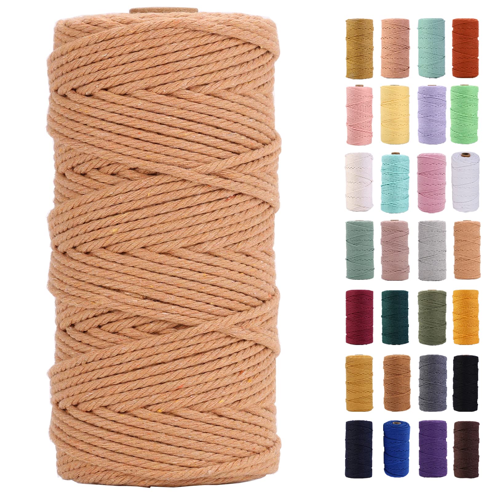 3mm x 109 Yards Colored Cotton Rope - Soft Macrame Cord for Wall Hangings, Plant Hangers & DIY Crafts | Decorative Home Projects & Boho Decor Accessories