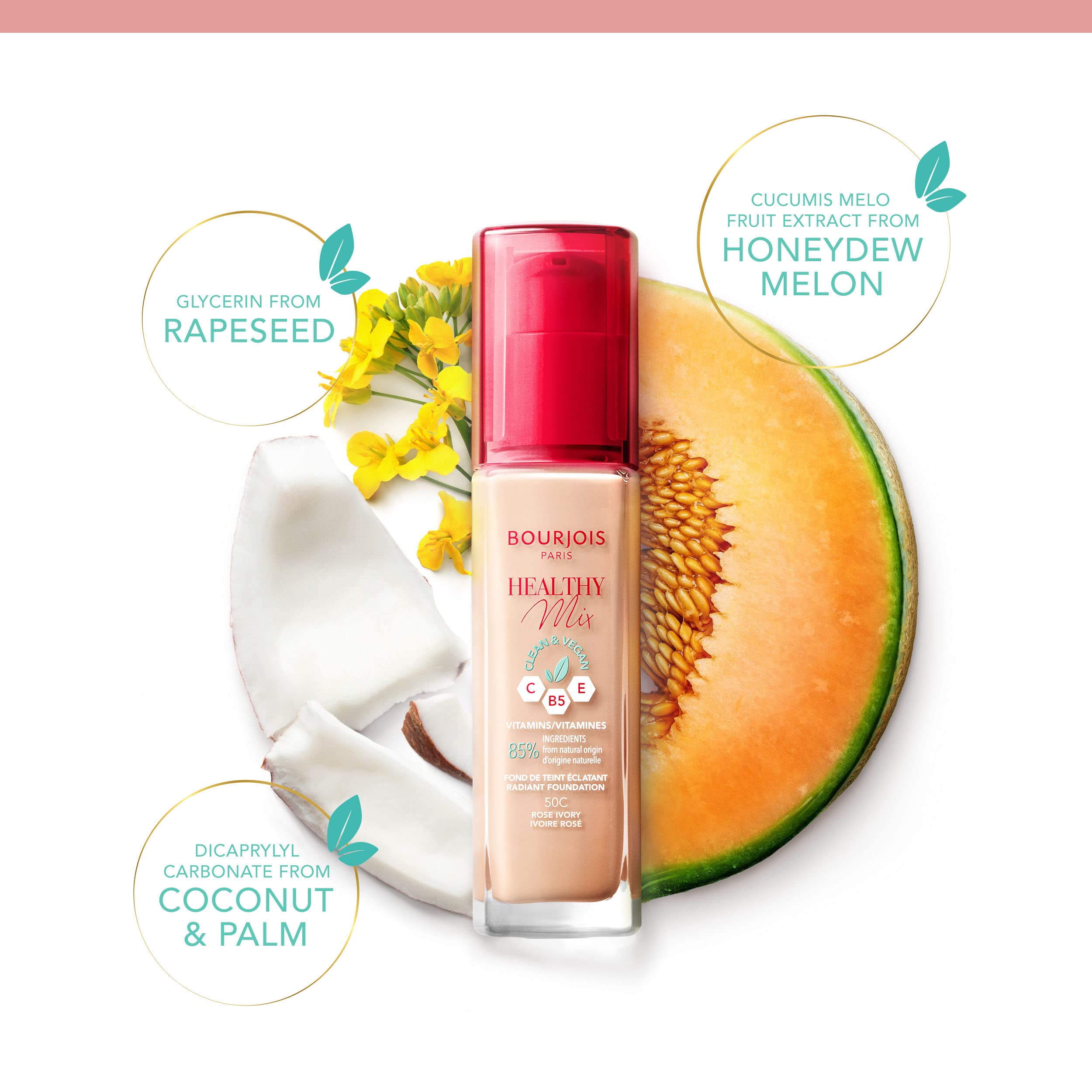 Bourjois Healthy Mix Clean & Vegan Foundation - 51W Light Vanilla | Lightweight, Natural Finish | Perfect for Everyday Wear & Sensitive Skin
