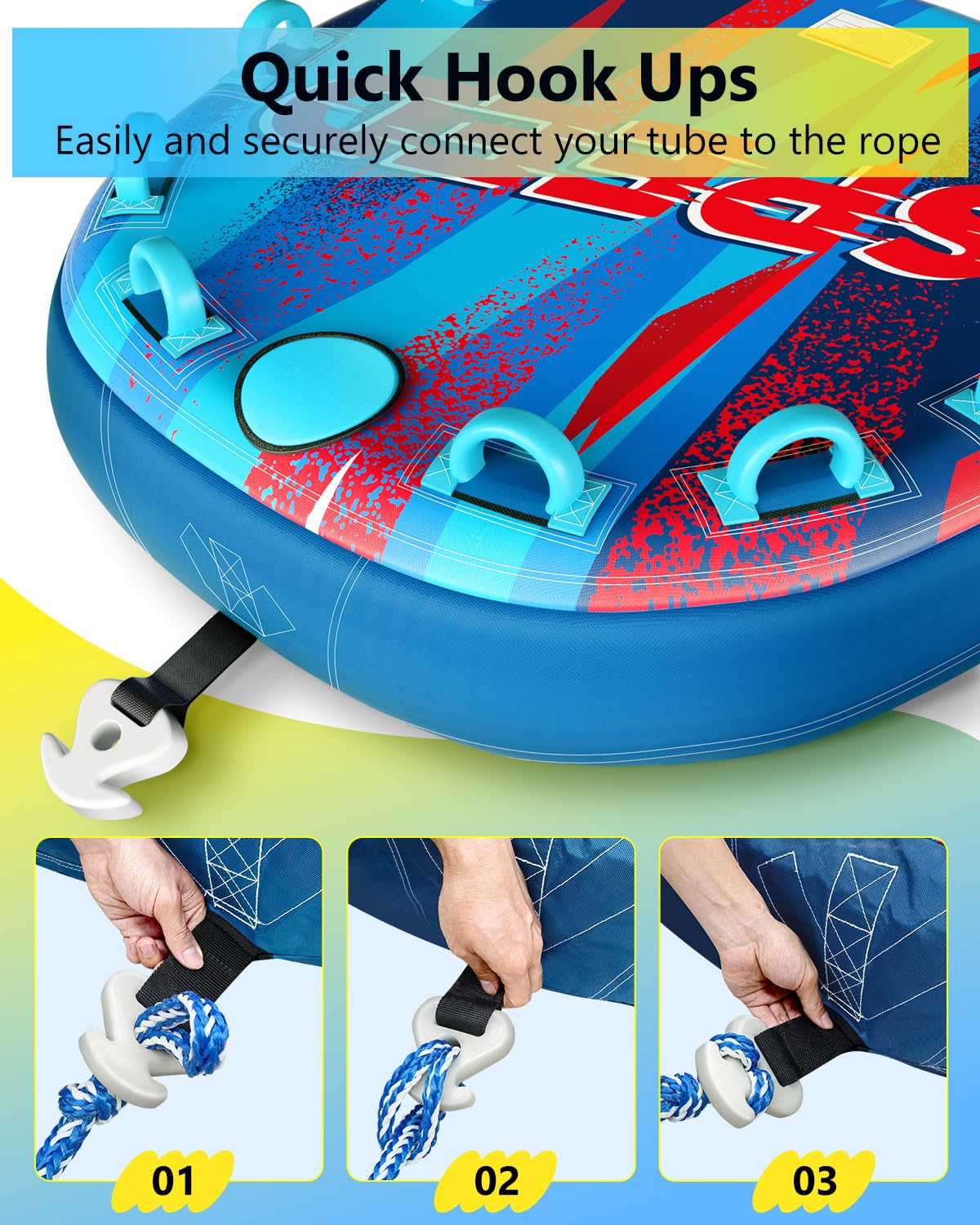 **Heavy Duty Inflatable Towable Tube for Boating - 1-3 Riders, Speed Water Sport Tube with Zippered Nylon Cover, Bolster Fins & Safety Air Valve - Perfect for Lake, River & Ocean Fun**