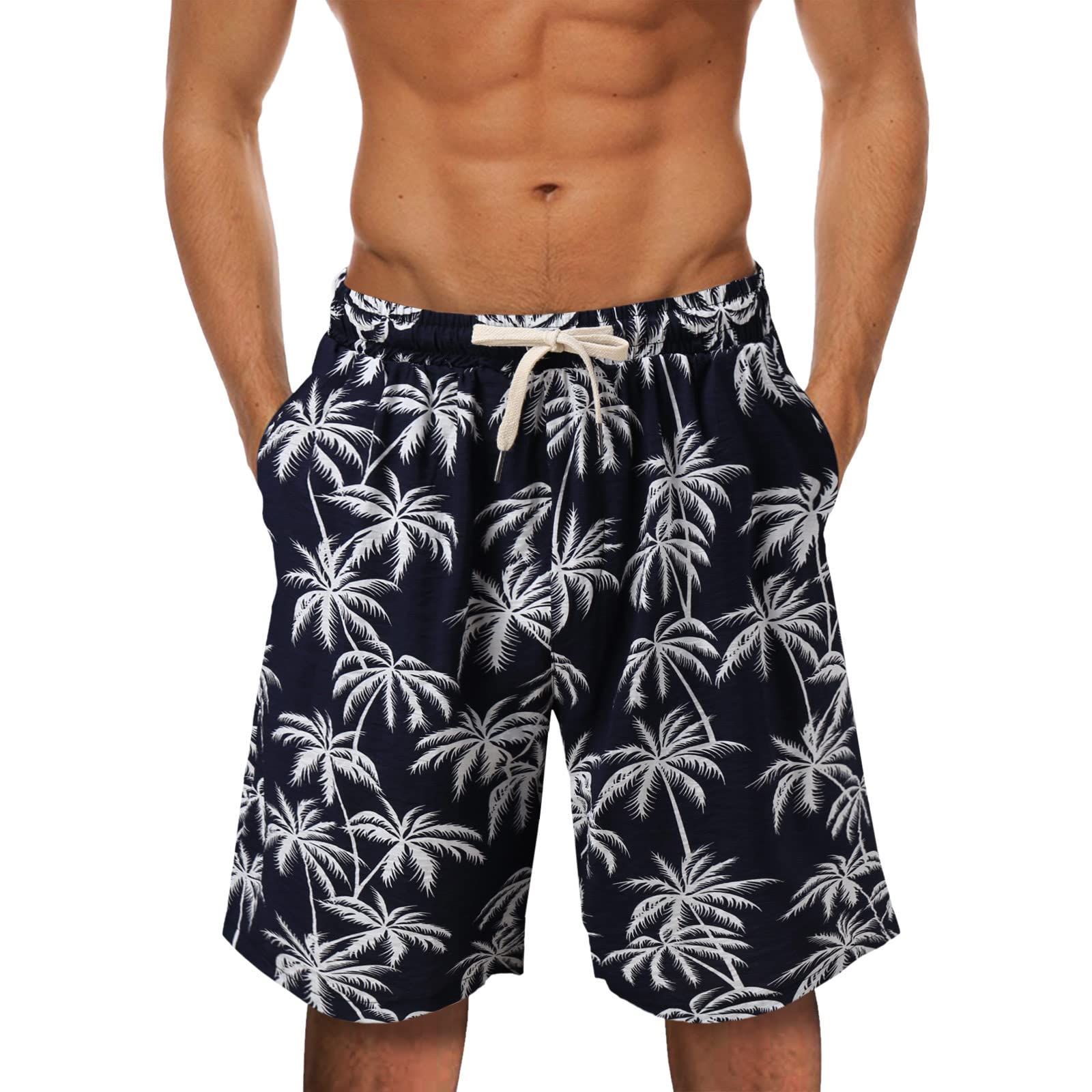 Men's Summer Printed Swim Shorts - Loose Fit Casual Board Shorts with Tether Pocket - Quick Dry & Comfortable for Swimming, Beach, Surfing & Outdoor Activities