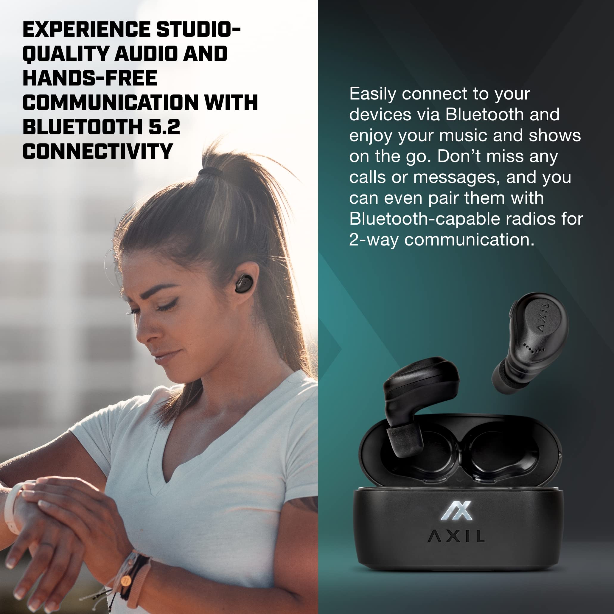 AXIL XCOR PRO Wireless Bluetooth Earbuds with Touch Control - Noise Cancelling Hearing Protection Earbuds - IPX5 Water & Dust Resistant - Wind Resistant True Wireless Earbuds for Running, Workouts, Commuting & Outdoor Activities