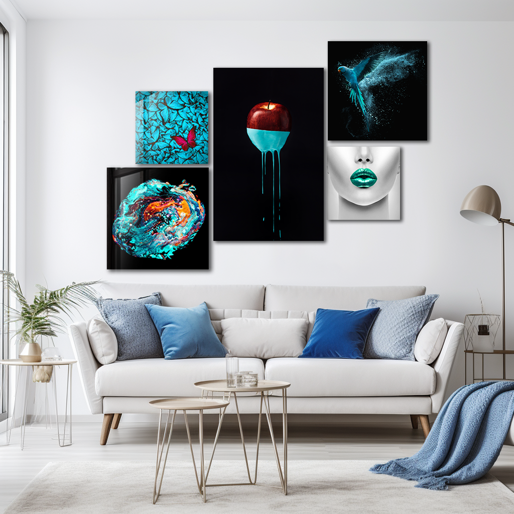 Shades of Blue Collage Wall Art - Modern Abstract Canvas Painting for Home & Office Decor - Perfect for Living Room, Bedroom or Workspace
