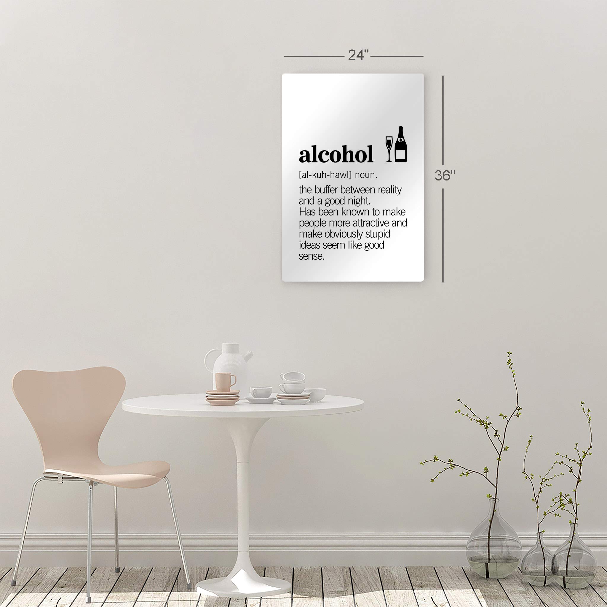 Funny Alcohol Definition Metal Wall Art Print - Smile Art Design Noun Dictionary Quote for Kitchen, Restaurant, Cafe & Dining Room - Modern Farmhouse Decor & Housewarming Gift (40x30, Made in USA) - Perfect for Bars, Man Caves & Home Themed Parties