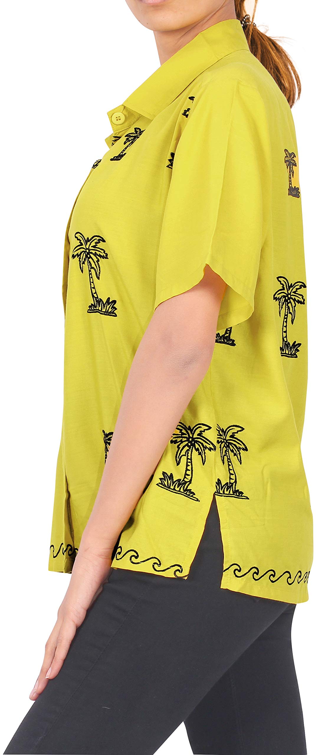 LA LEELA Women's Short Sleeve Hawaiian Blouse - Floral Print Vacation Shirt for Beach, Summer & Casual Wear