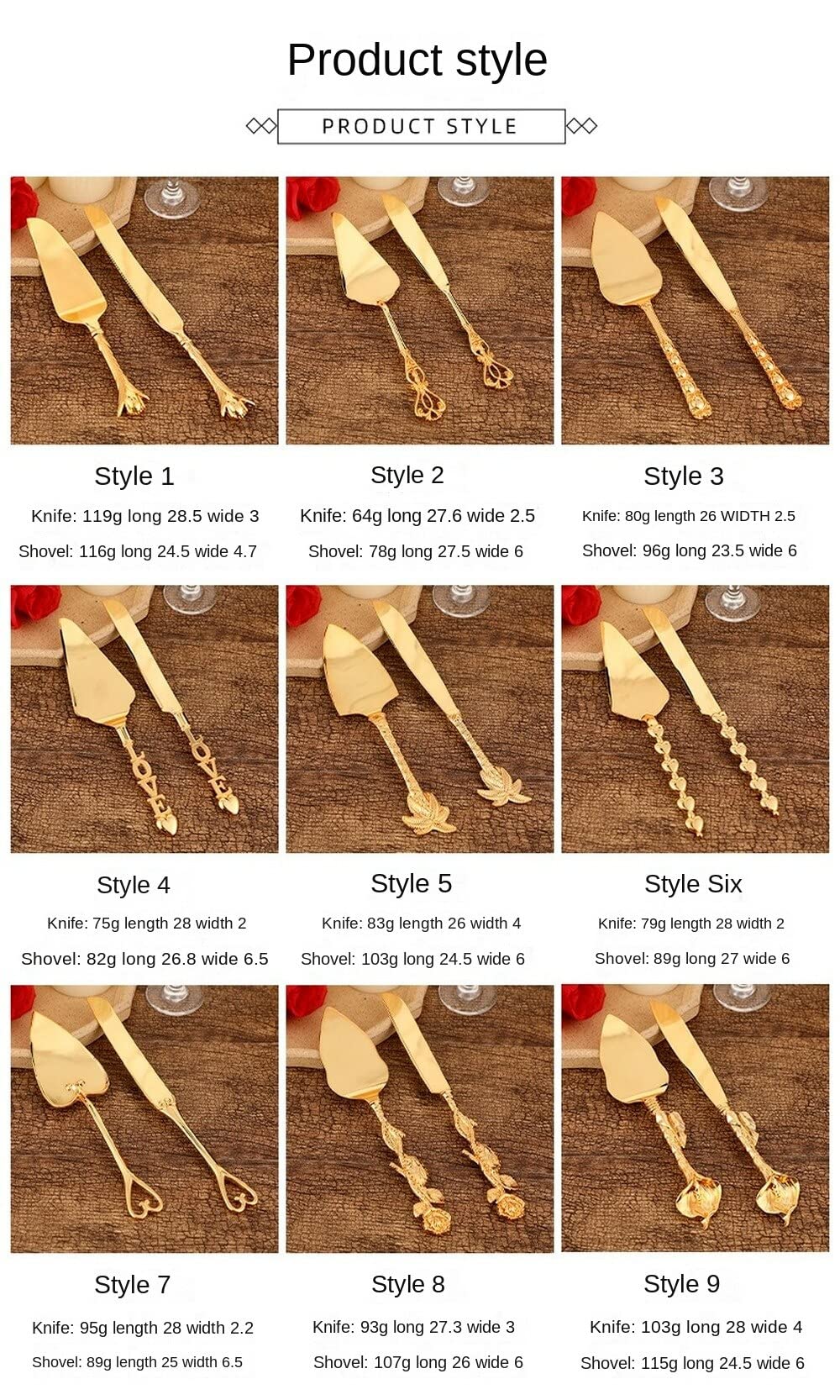 2-Piece European Style Gold Cake Knife and Spatula Set - Elegant Wedding & Banquet Serving Utensils for Cakes, Pies, Pizza - Perfect for Parties, Catering & Home Baking (4-Piece)