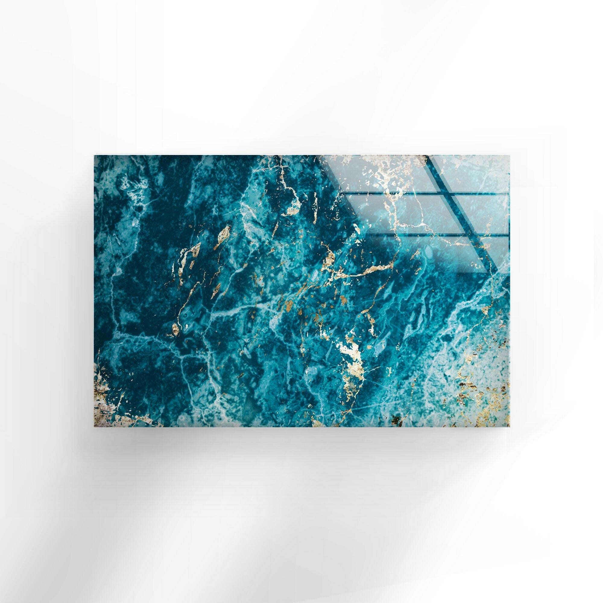 Blue Turquoise Marble Glass Wall Art - Handmade Modern Home Decor for Living Room, Bedroom & Office - Elegant Glass Wall Hangings for Interior Design