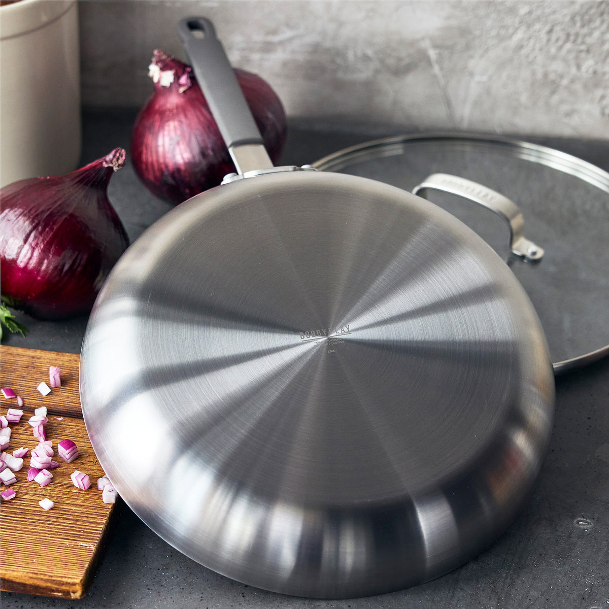 Bobby Flay by GreenPan 4-Piece Stainless Steel Fry Pan Set with Bobby at Home Cookbook - Nonstick Cookware for Professional & Home Chefs - Perfect for Searing, Sautéing & Frying