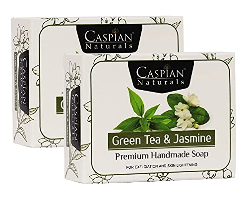 CASPIAN Naturals Handmade Green Tea & Jasmine Soap Bar - Organic, Vegan, for Clear & Smooth Skin - Pack of 2 - Perfect for Daily Face & Body Cleansing, Spa Day, and Gift Giving
