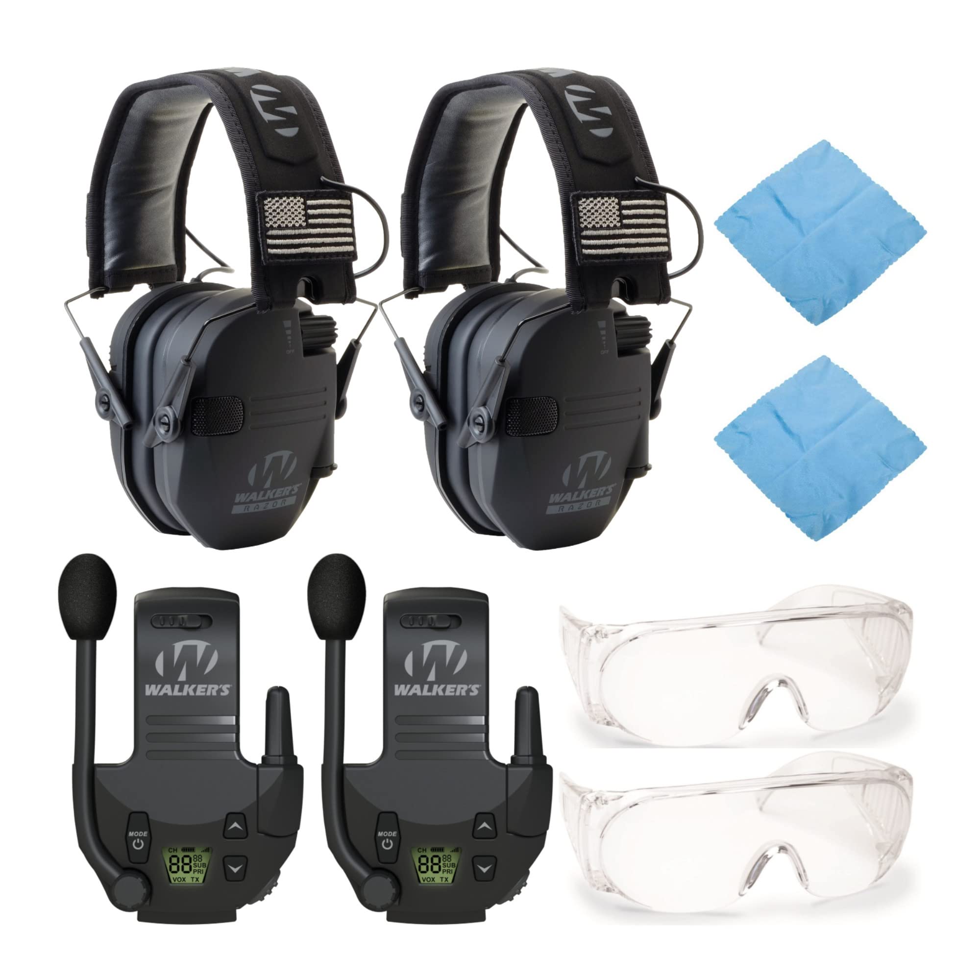 Walker's Razor Slim Electronic Shooting Earmuffs 2-Pack - Noise Canceling Hearing Protection with Built-in Walkie Talkies & OTG Glasses - Perfect for Hunting, Shooting Range, and Outdoor Sports Activities
