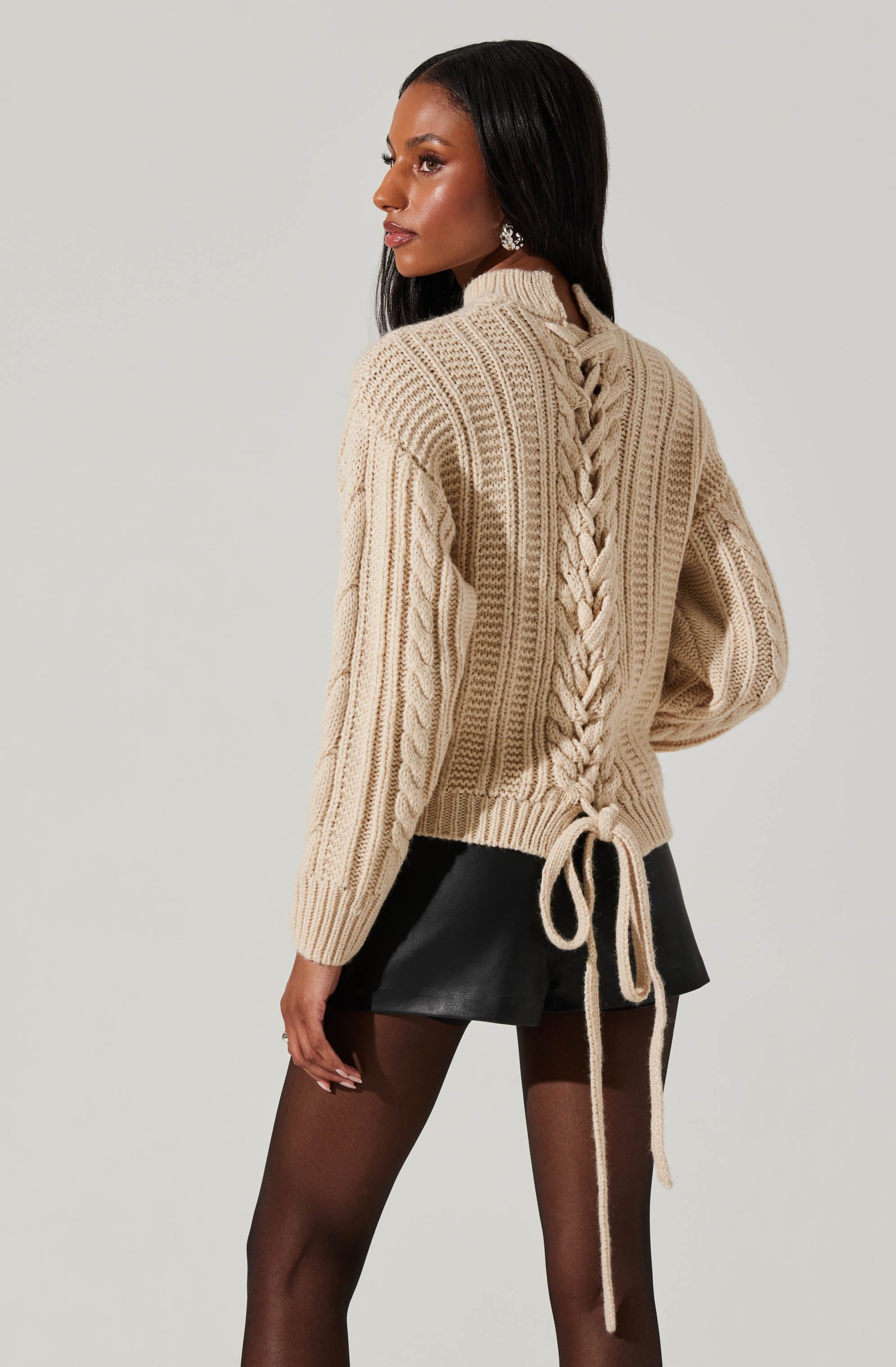 Laverne Cable Knit Tie Back Sweater for Women - Cozy Winter Pullover with Stylish Back Detail | Perfect for Casual Outfits, Office Wear & Holiday Parties