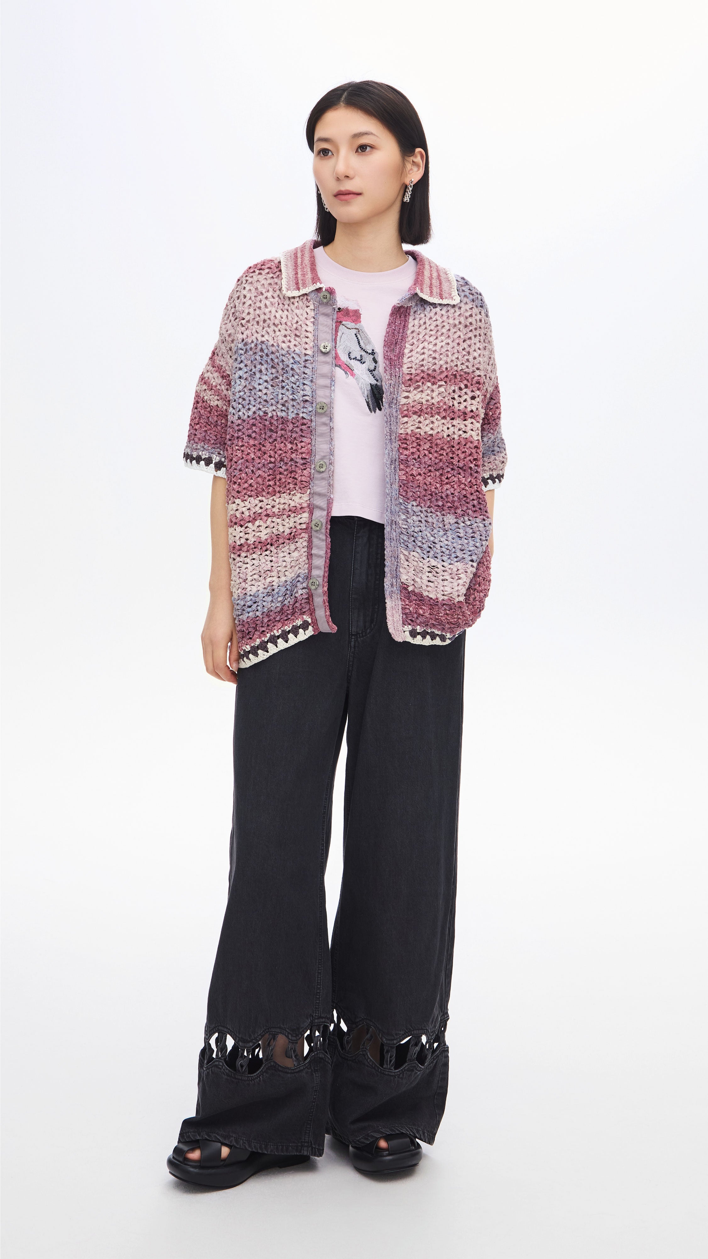 Stylish Knitted Space Dye Open Collar Cardigan Sweater for Women | Cozy Fall & Winter Fashion | Perfect for Office, Date Night & Casual Outings
