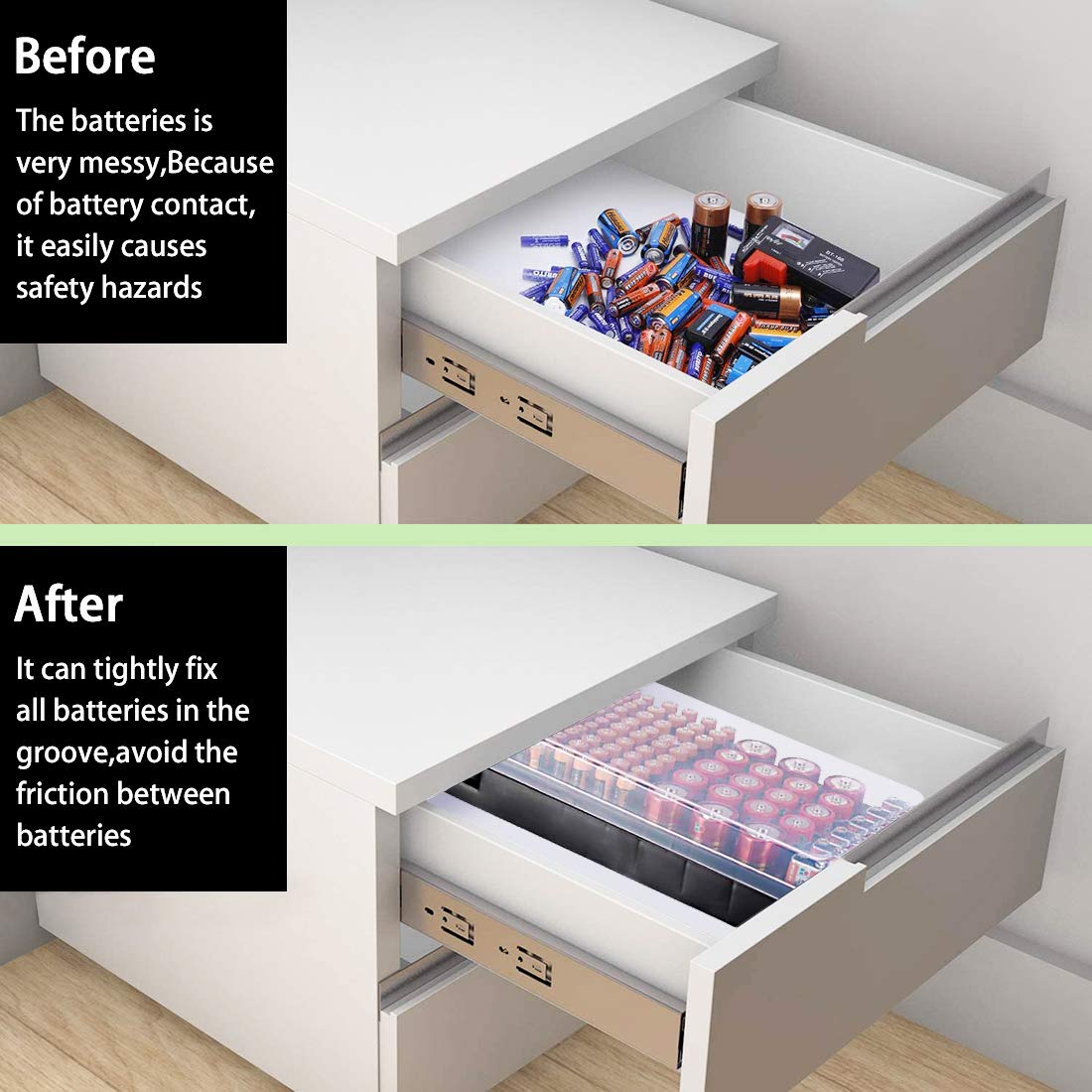 98-Slot Battery Organizer Storage Case with Built-in Tester - AA AAA C D 9V Battery Holder for Home, Office & Travel Organization