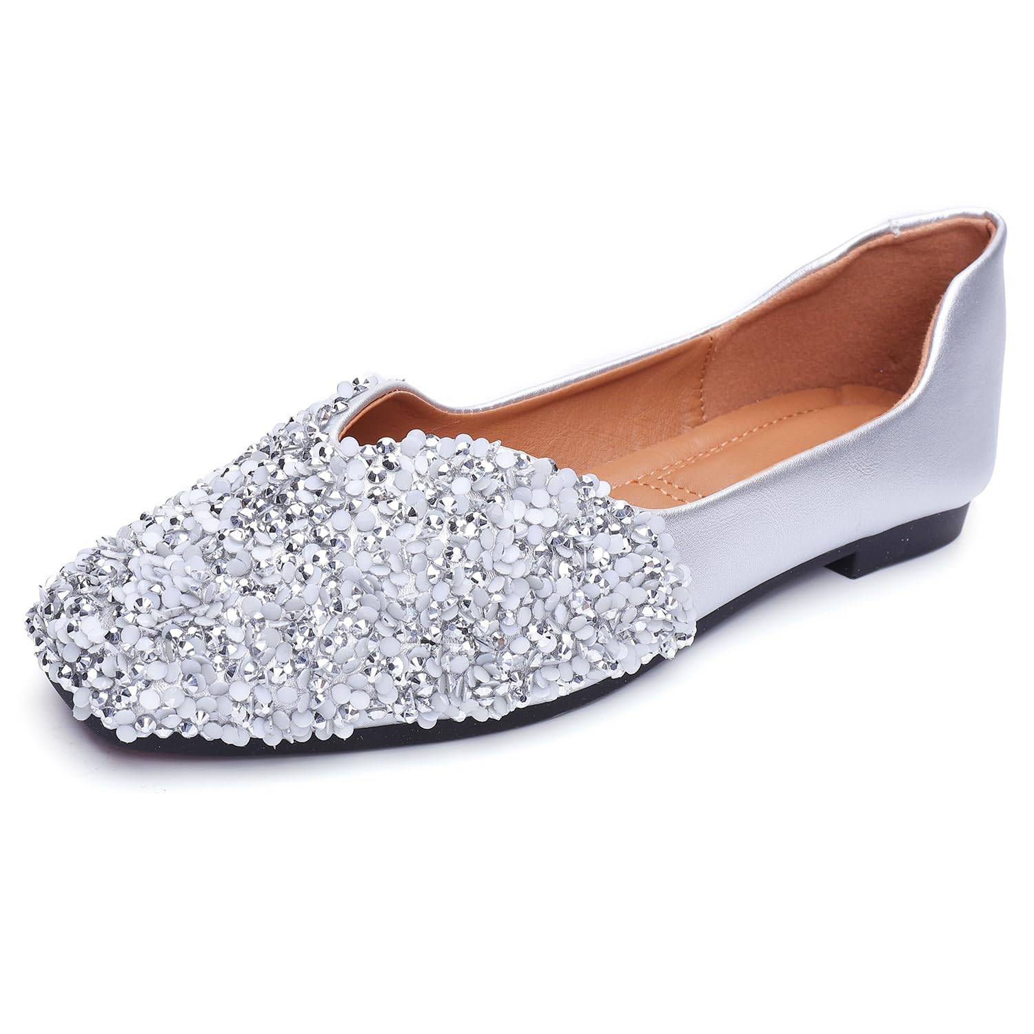 Sparkly Rhinestone Ballet Flats for Women - Comfortable Square Toe Slip-On Wedding Shoes with Low Heel | Perfect for Brides, Bridesmaids, and Formal Occasions