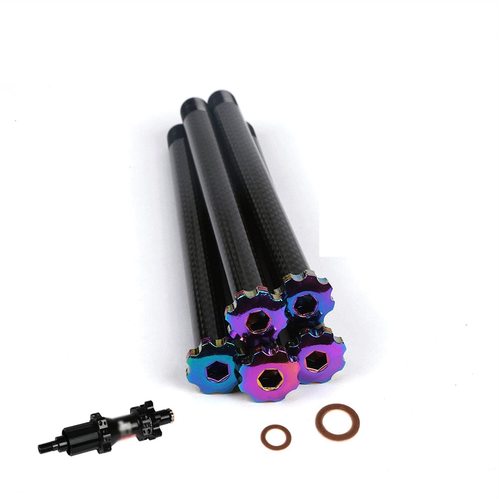 Premium Aluminum Alloy Bicycle Front Wheel Hub - 12mm Shaft Carbon Fiber Road Bike Quick Release Thru Axle Skewer - Lightweight, Durable & Wear-Resistant (Black) - Perfect for Road Racing, Commuting & Performance Cycling