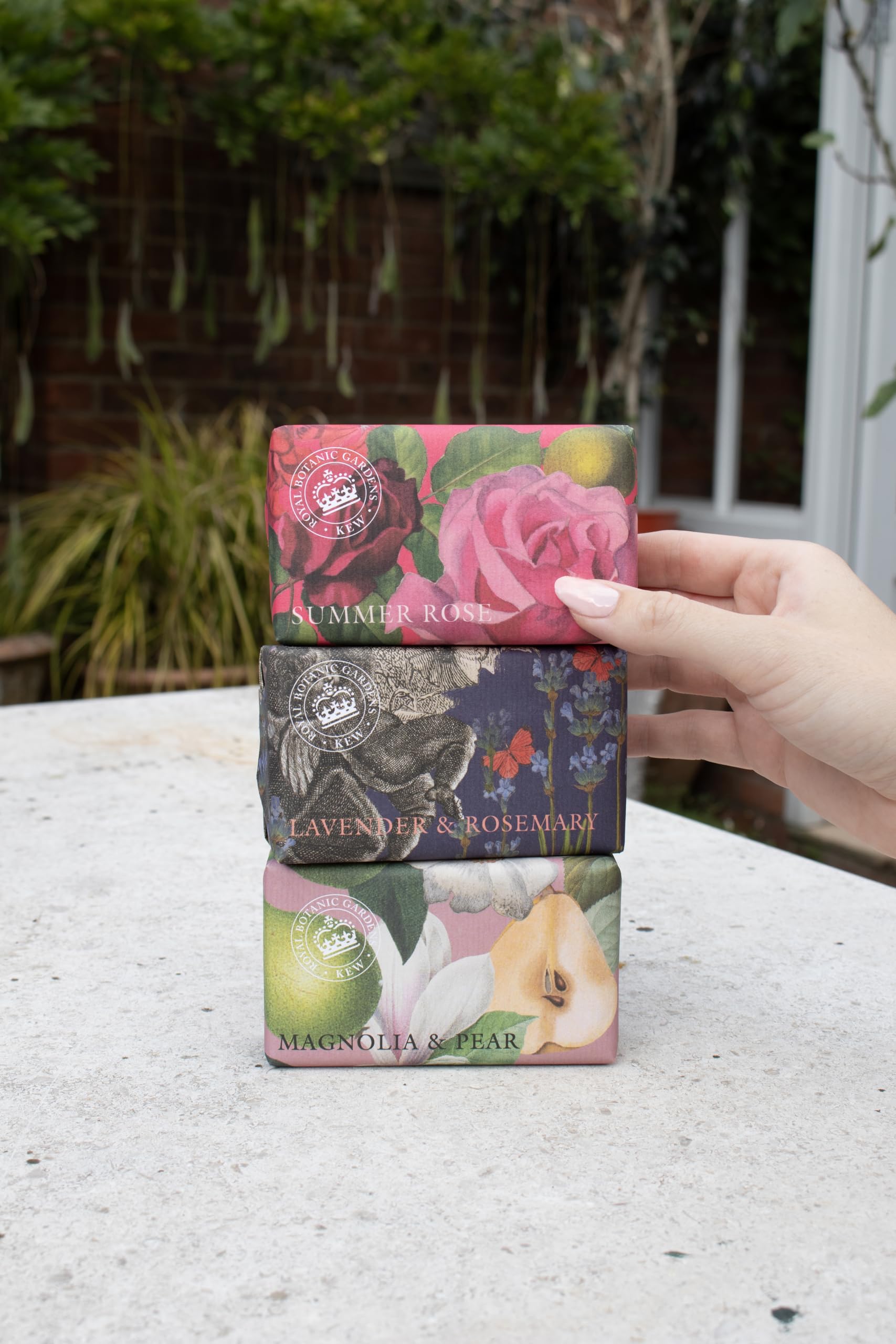 Luxury Rose & Shea Butter Soap Bar - Botanical Gardens Kew Wrapped, Moisturizing Cleansing Soap for Face & Body, Summer Rose Scent (0.53 lbs) - Perfect for Spa Day, Romantic Gifts & Self-Care Routine