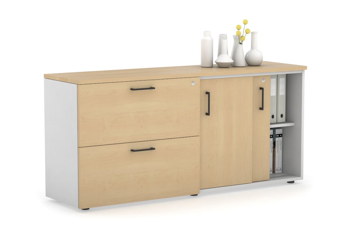 2-Door Sliding Credenza with 2-Drawer Lateral File Cabinet - Modern Office Storage Solution for Home & Business Workspaces