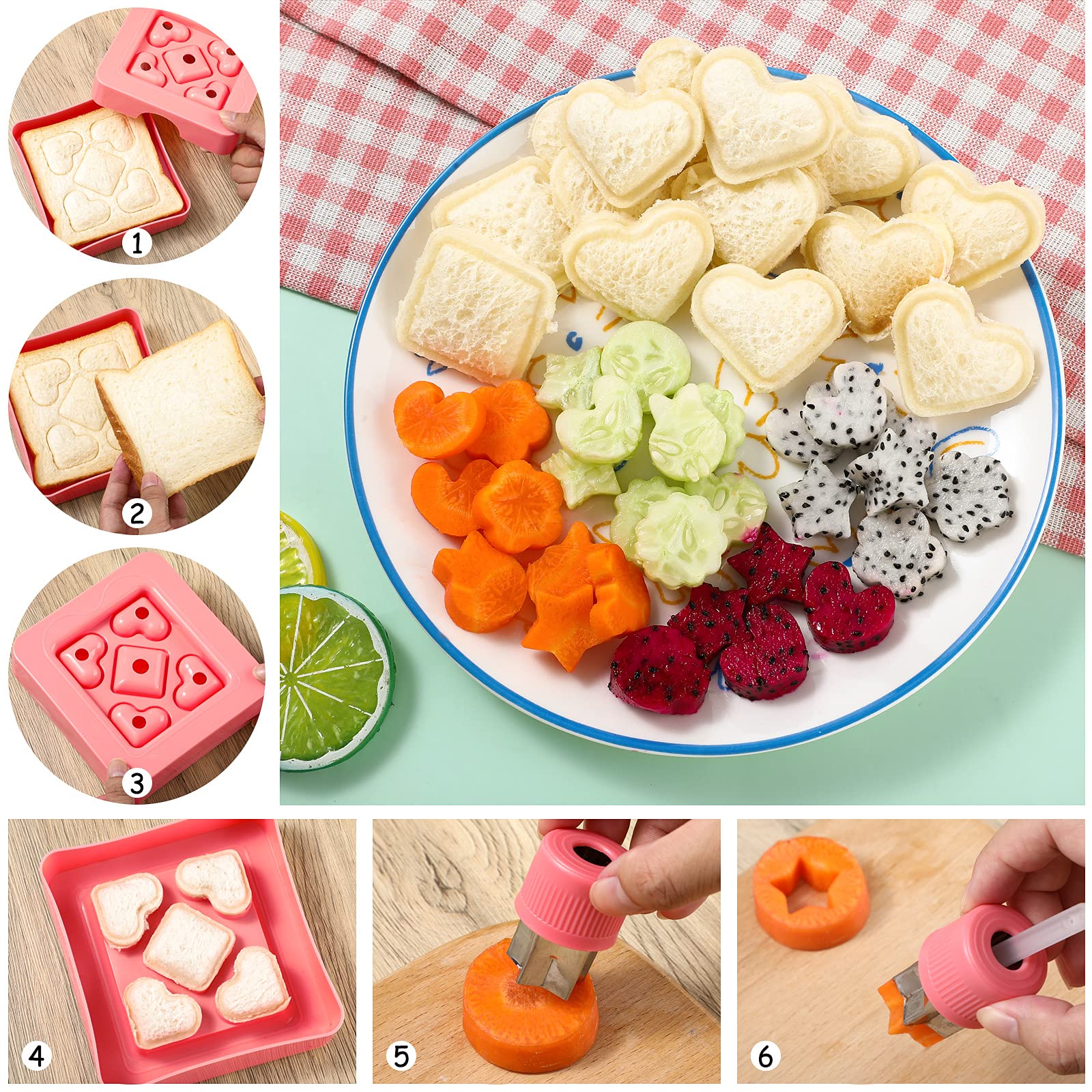 9-Piece Mini Sandwich Cutter Set - Fun Shapes for DIY Bento Box, Fruits & Vegetables - Crust Remover & Sealer for Kids Lunch - Perfect for School, Picnics & Party Snacks