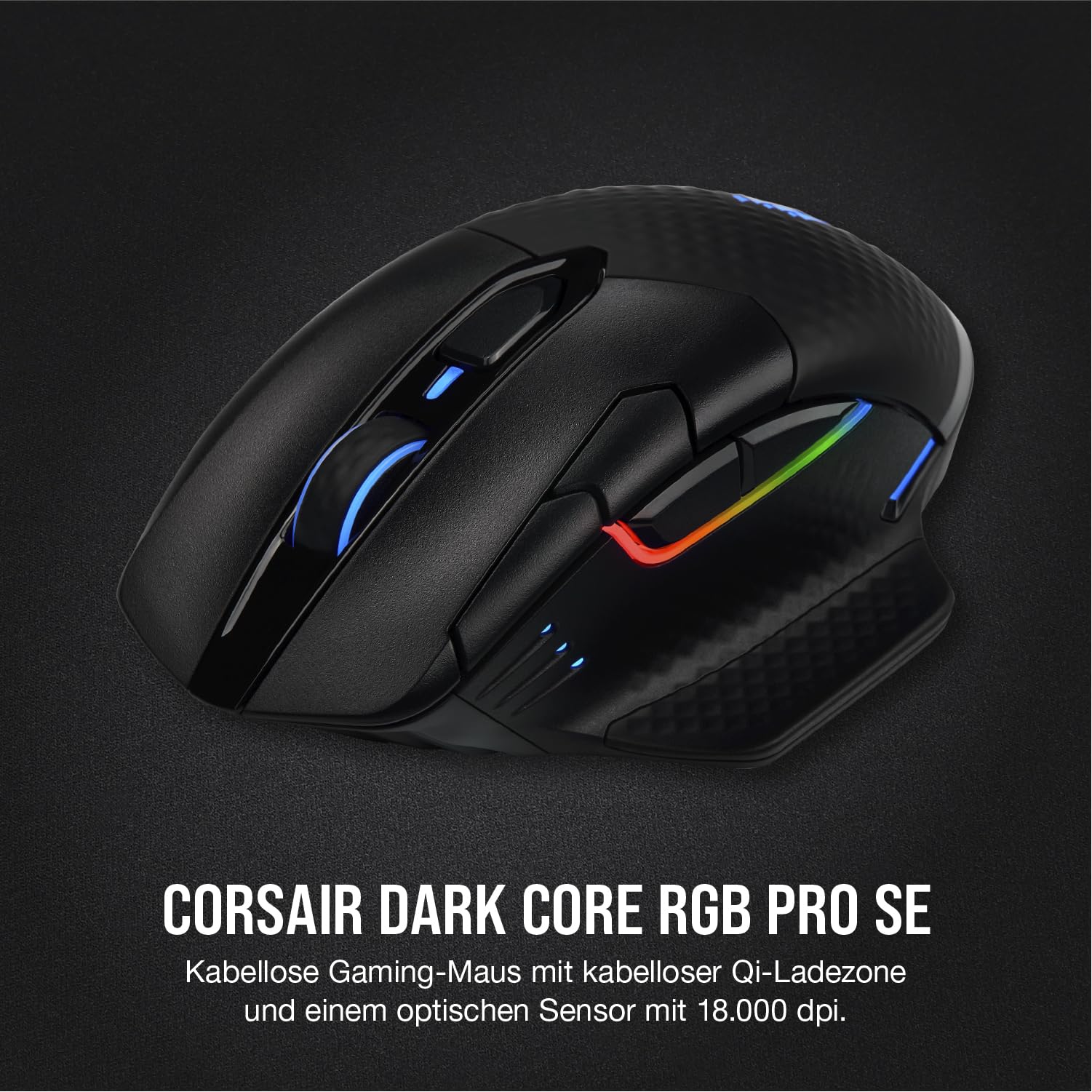 CORSAIR DARK CORE RGB PRO SE Wireless Gaming Mouse with Qi Charging - 18000 DPI, 8 Programmable Buttons, Sub-1ms Response - iCUE Compatible for PC, Mac, PS5, PS4, Xbox (Black) - Perfect for FPS, MOBA Games and Wireless Charging Convenience