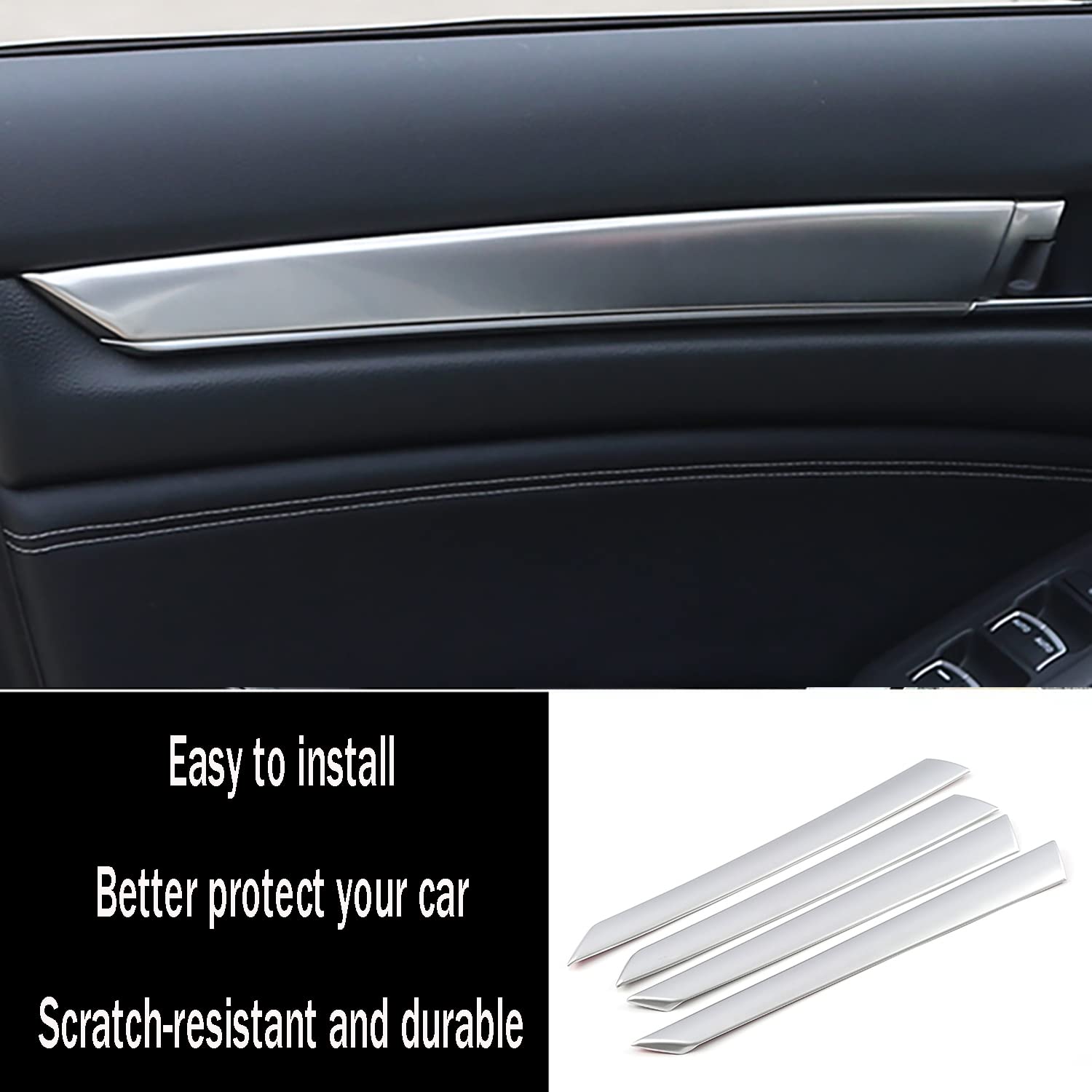 Honda Accord 10th Gen 2018-2022 Car Door Panel Trim - ABS Matte Silver Side Strip Cover (4-Piece Set) | Interior Accessories Upgrade & Scratch Protection