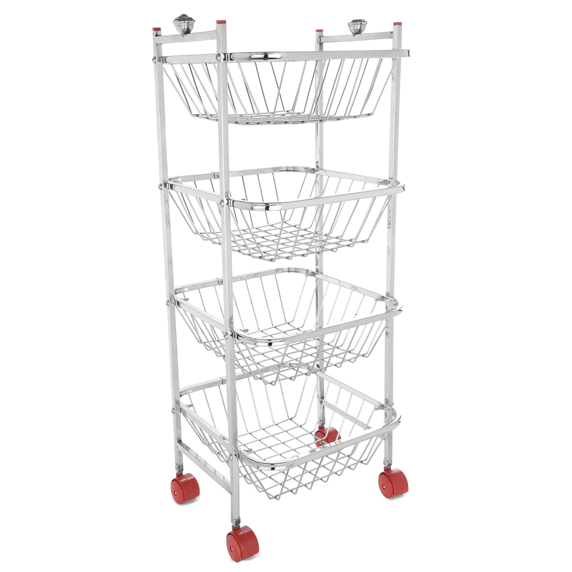 LiMETRO 4-Tier Stainless Steel Kitchen Cart - Vegetable & Fruit Storage Basket Organizer for Onions, Potatoes, Pantry - Space Saving Rolling Trolley for Kitchen, Dining Room, Supermarket, Restaurant