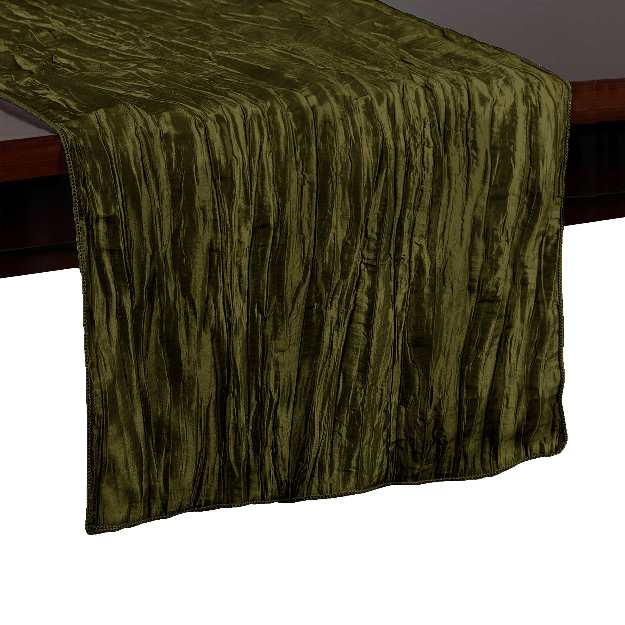 Delano 14 x 54-Inch Crinkle Taffeta Table Runner in Moss Green - Elegant Textile Decor for Dining Tables, Buffets, and Wedding Centerpieces