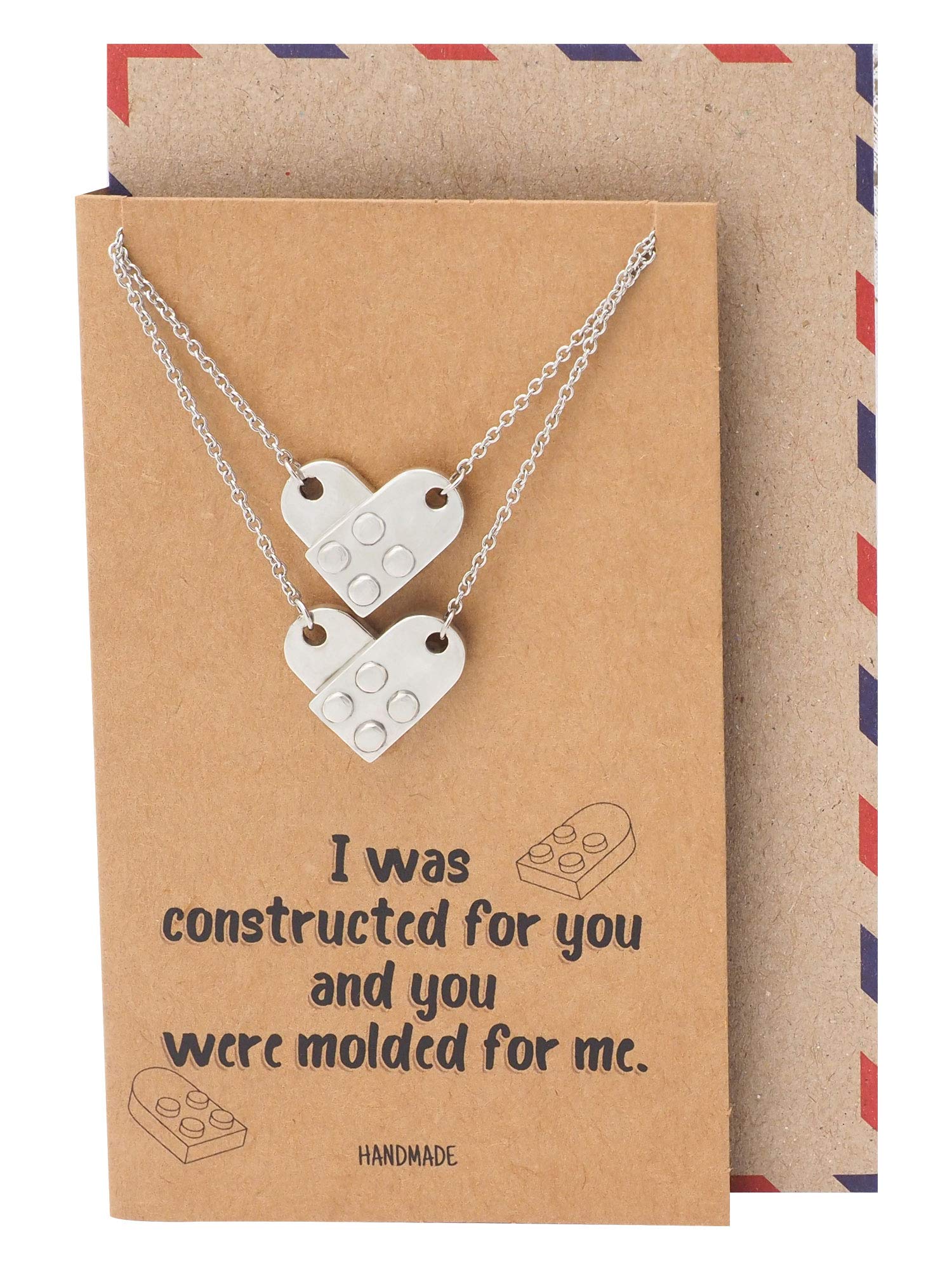 Quan Jewelry Heart Pendant Necklace for Women - Romantic Building Block Design, Perfect Engagement Gift with Inspirational Greeting Card - Ideal for Anniversaries, Valentine's Day & Special Occasions