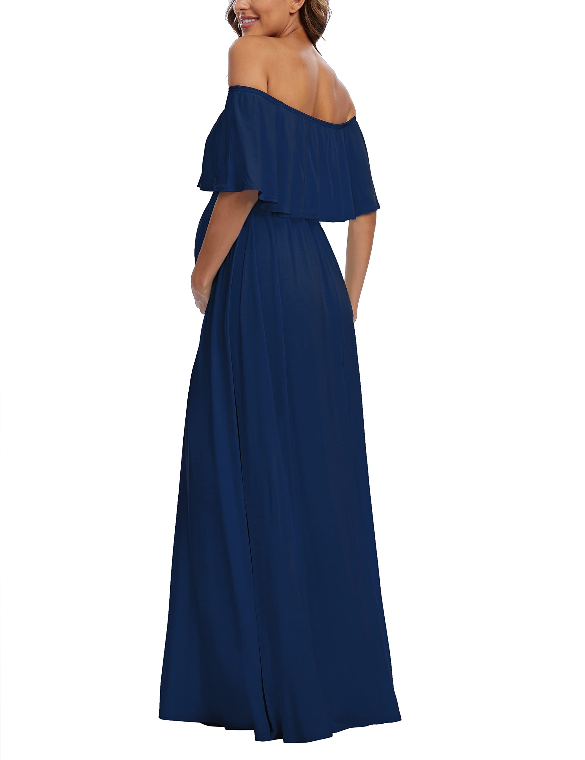 Off The Shoulder Ruffle Maternity Maxi Dress - Long Flowy Photoshoot & Baby Shower Dress for Pregnancy Photos, Maternity Shoot & Special Occasions