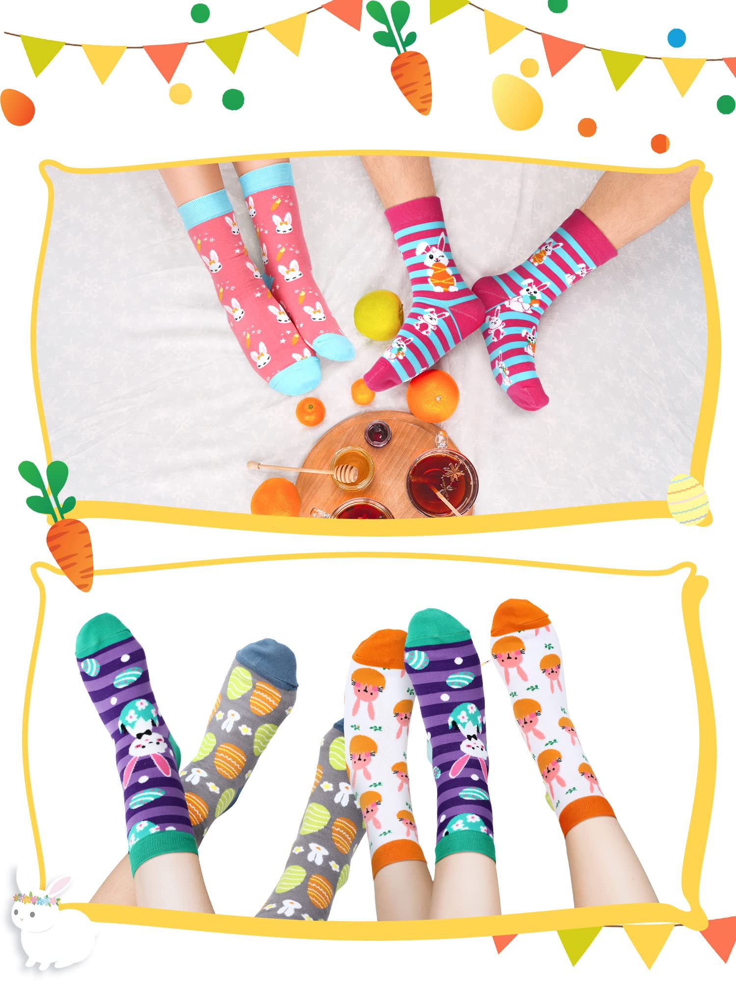 Hoolerry 12 Pairs Easter Socks - Cotton Bunny Rabbit Socks for Men & Women - Cute Holiday Gifts for Easter Basket, Egg Hunt & Spring Celebrations