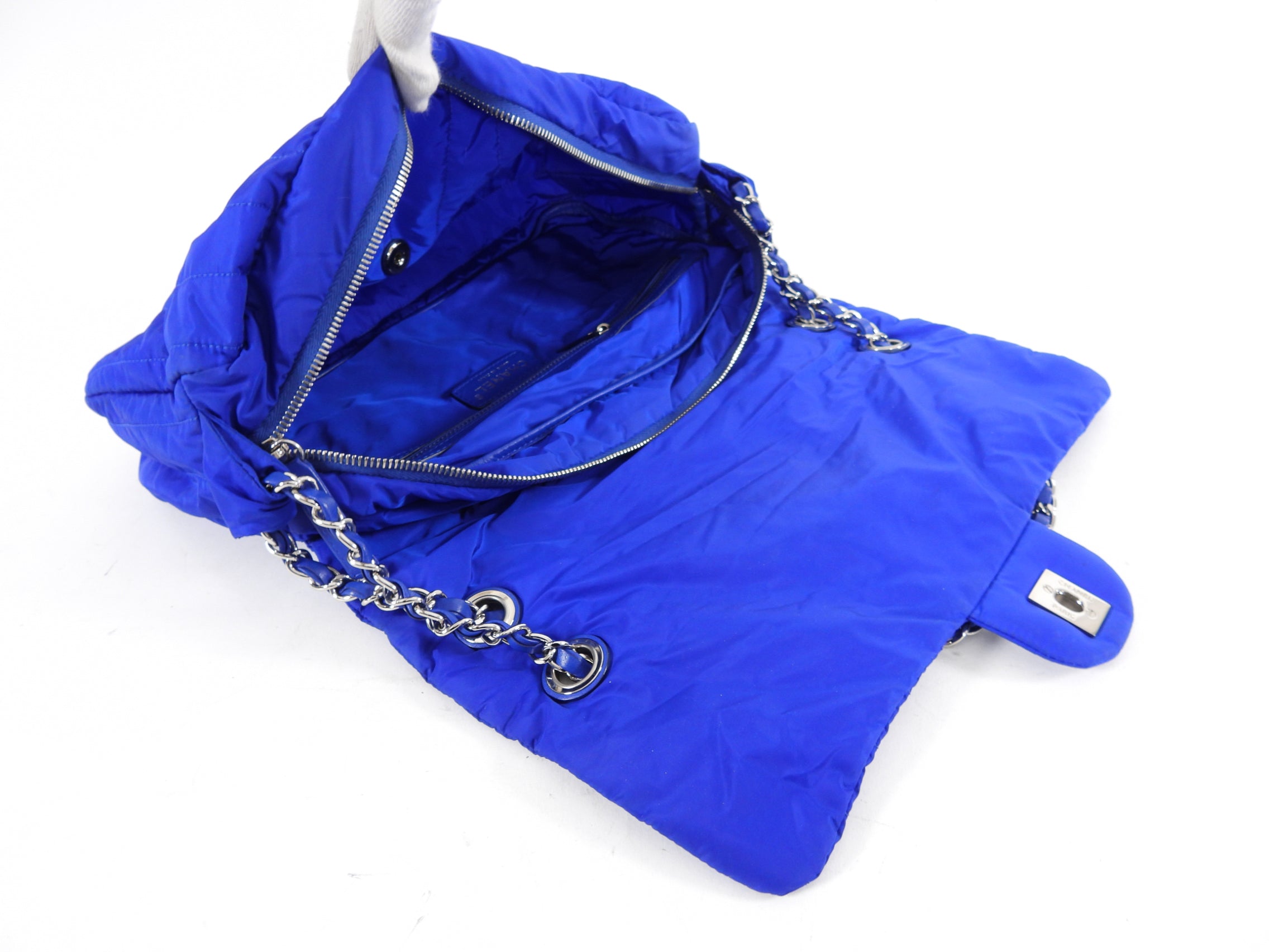 Chanel 12P Cobalt Blue Nylon Flap Bag with Pouch - Luxury Designer Shoulder Bag for Women | Perfect for Evening Parties, Date Nights & Special Occasions