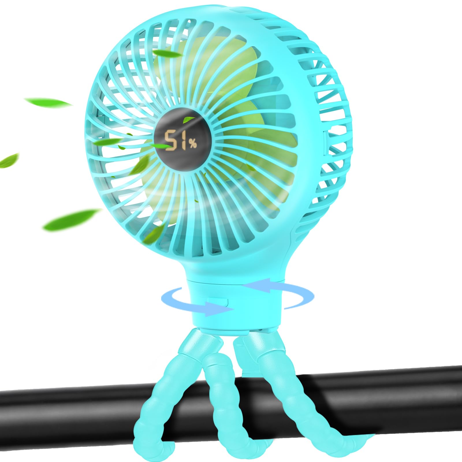 Baby Stroller Fan with Auto Oscillation - Portable Tripod Clip Fan with LED Display & 3600mAh Rechargeable Battery - 4-Speed Mini Handheld Fan for Car Seat, Crib, Bike, Treadmill - Perfect for Outdoor Activities, Travel & Nursery Cooling