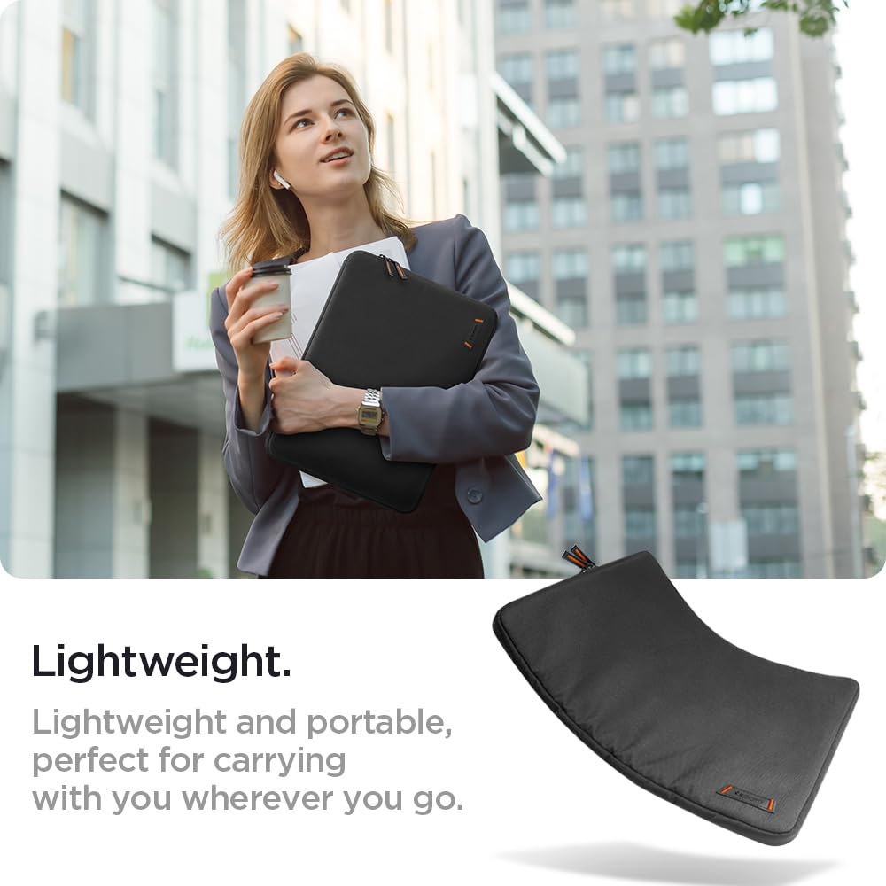 Spigen 14 Inch Laptop Sleeve - Lightweight & Water Resistant Protective Case with Ultra Soft Velvet Interior for 13-14 Inch Laptops & Tablets (Black) - Perfect for Travel, Office & School Use
