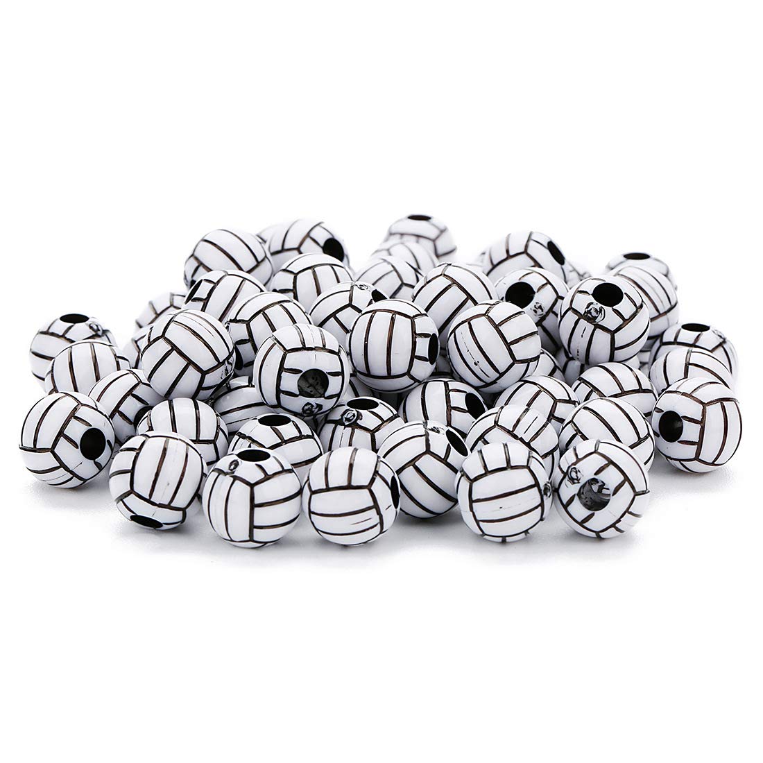 100 Pcs 12mm Volleyball Beads - Sports Pony Beads for Jewelry Making, DIY Crafts, Team Spirit Accessories & Volleyball Team Gifts - Perfect for Bracelets, Keychains & Sports Events