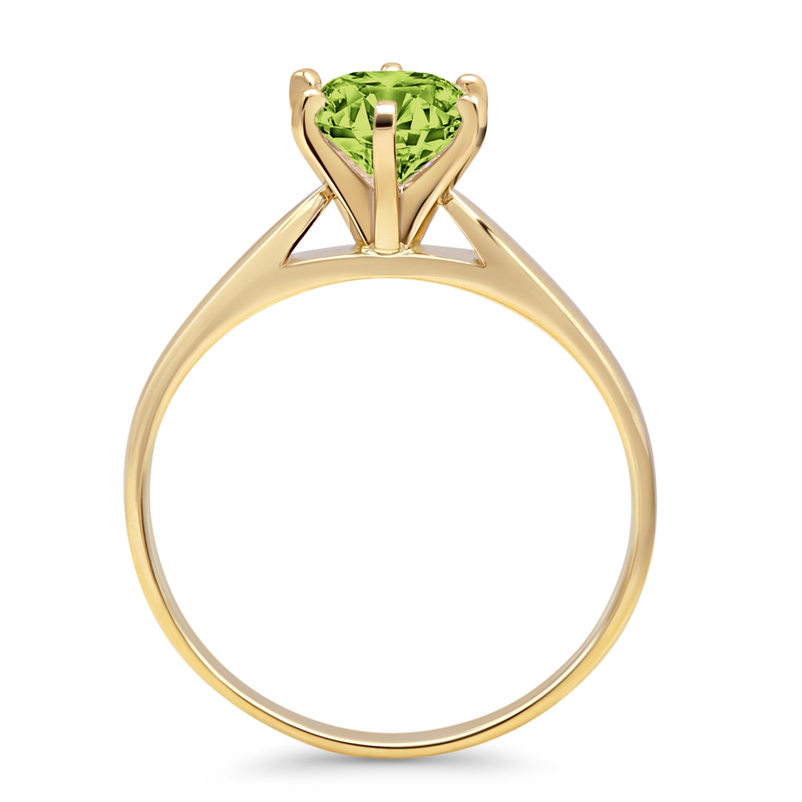 14K Yellow Gold Round Solitaire Peridot CZ Art Deco Ring for Women - Vintage Style Engagement, Wedding, Anniversary Jewelry Gift - Perfect for Special Occasions & Everyday Elegance