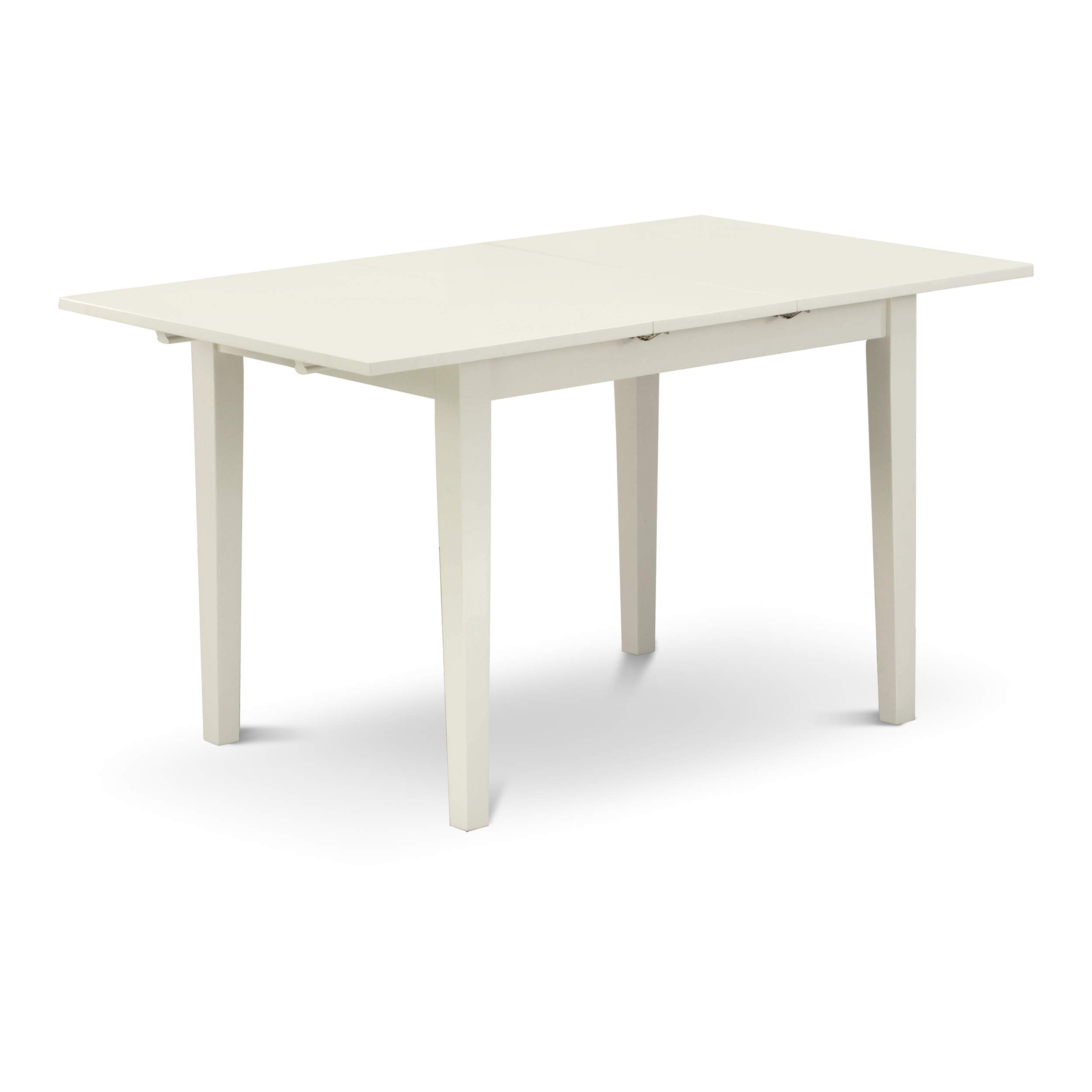 East West Furniture 3 Piece Kitchen Table Set - Rectangle Dining Table with Butterfly Leaf & 2 Light Gray Faux Leather Chairs, 32x54 Inch, Linen White - Perfect for Small Spaces, Breakfast Nooks & Cozy Dining Areas