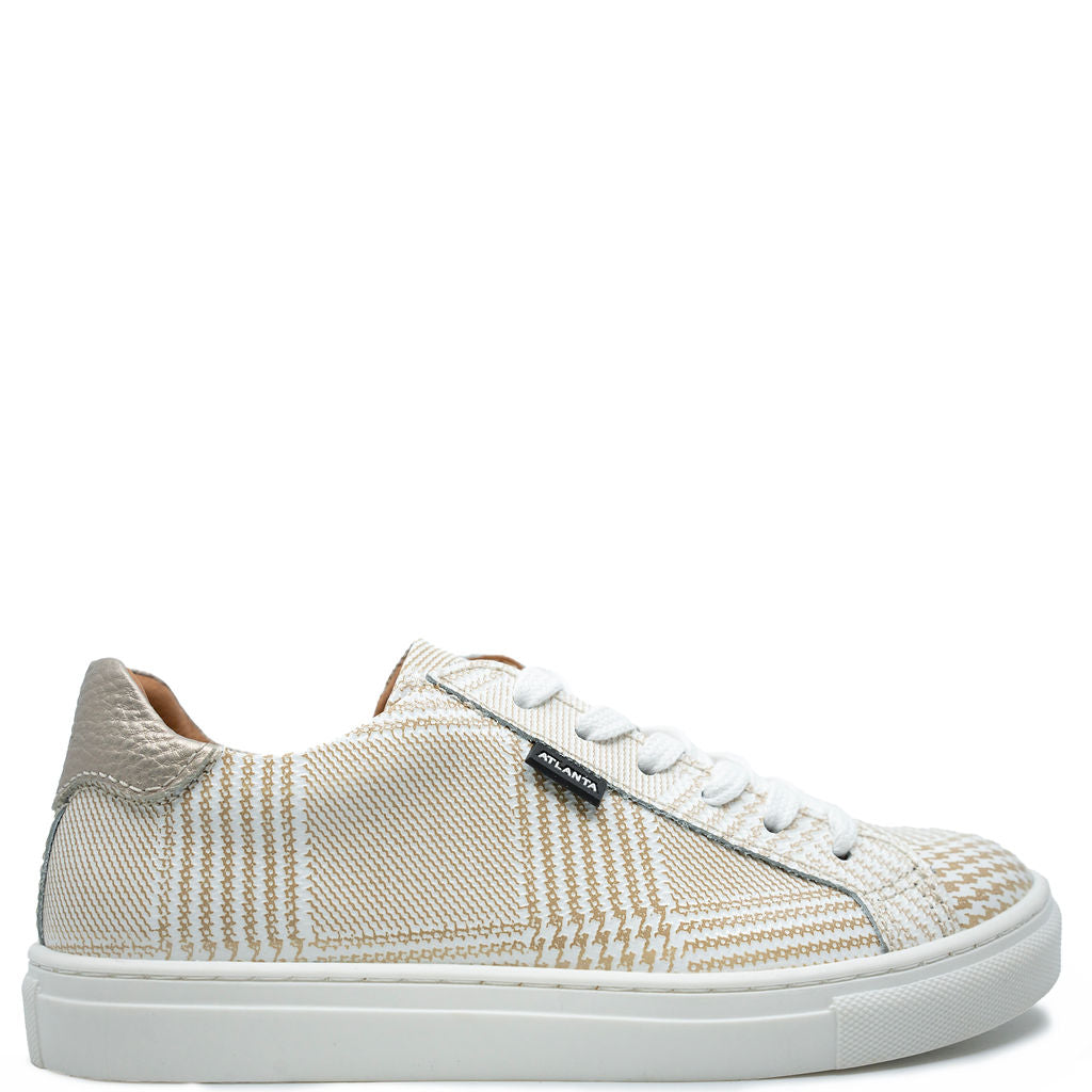 Atlanta Moccasin Tan Plaid Patent Leather Zipper Sneakers for Men - Casual Comfortable Slip-On Shoes for Work, Travel & Everyday Wear
