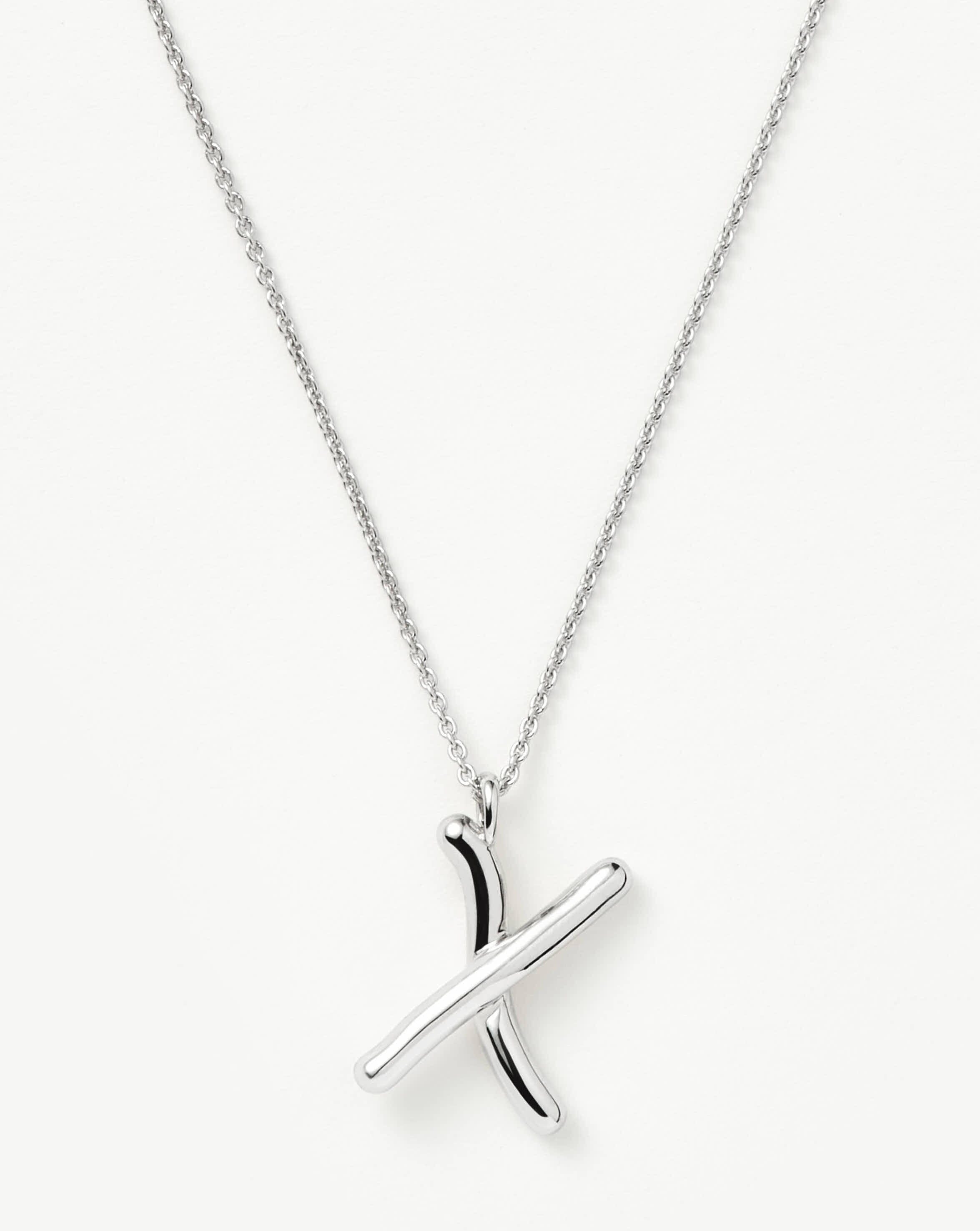 Personalized Sterling Silver Curly Molten Initial Pendant Necklace - Custom Letter X Jewelry for Women | Gift for Her, Birthday, Anniversary, Valentine's Day | Elegant Layering Necklace for Everyday Wear