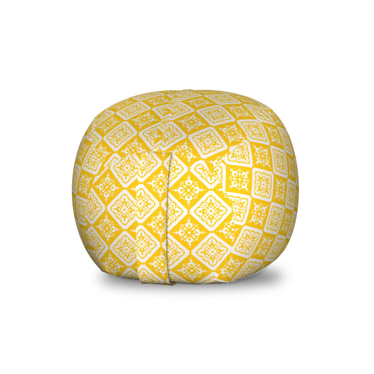 Ambesonne Ethnic Toy Storage Bag Chair - Traditional Eastern Inspired Monochrome Rhombus Design - Washable Stuffed Animal Organizer - Small Size in Earth Yellow & White - Perfect for Kids' Room, Nursery, or Playroom Organization