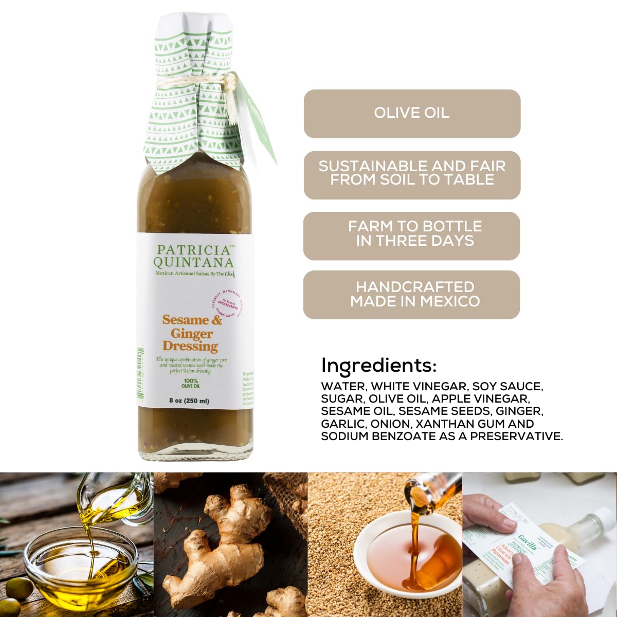 Patricia Quintana Sesame Ginger Dressing - Artisanal Salad Dressing & Marinade with Olive Oil for Salads & Wraps
