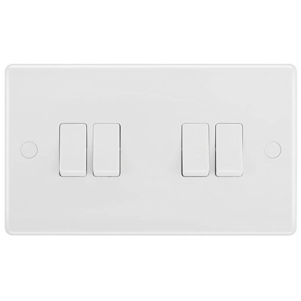 BG White 4G 2W Light Switch - 4 Gang 2 Way Moulded Wall Plate - Perfect for Home, Office & Commercial Electrical Installations