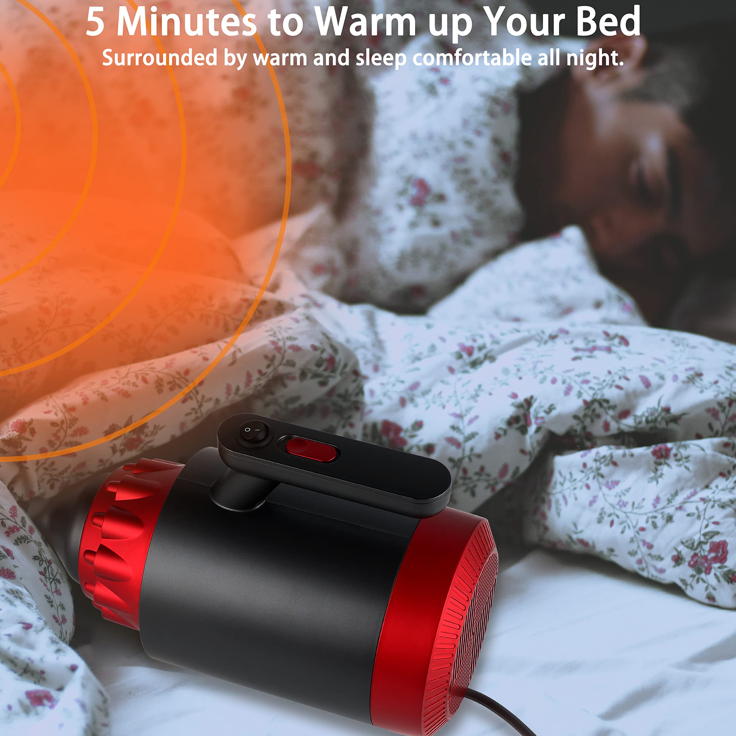 Simple Deluxe 1200W Portable Space Heater - Fast Heating in 3 Seconds, Indoor Bed & Blanket Warmer, Compact 18