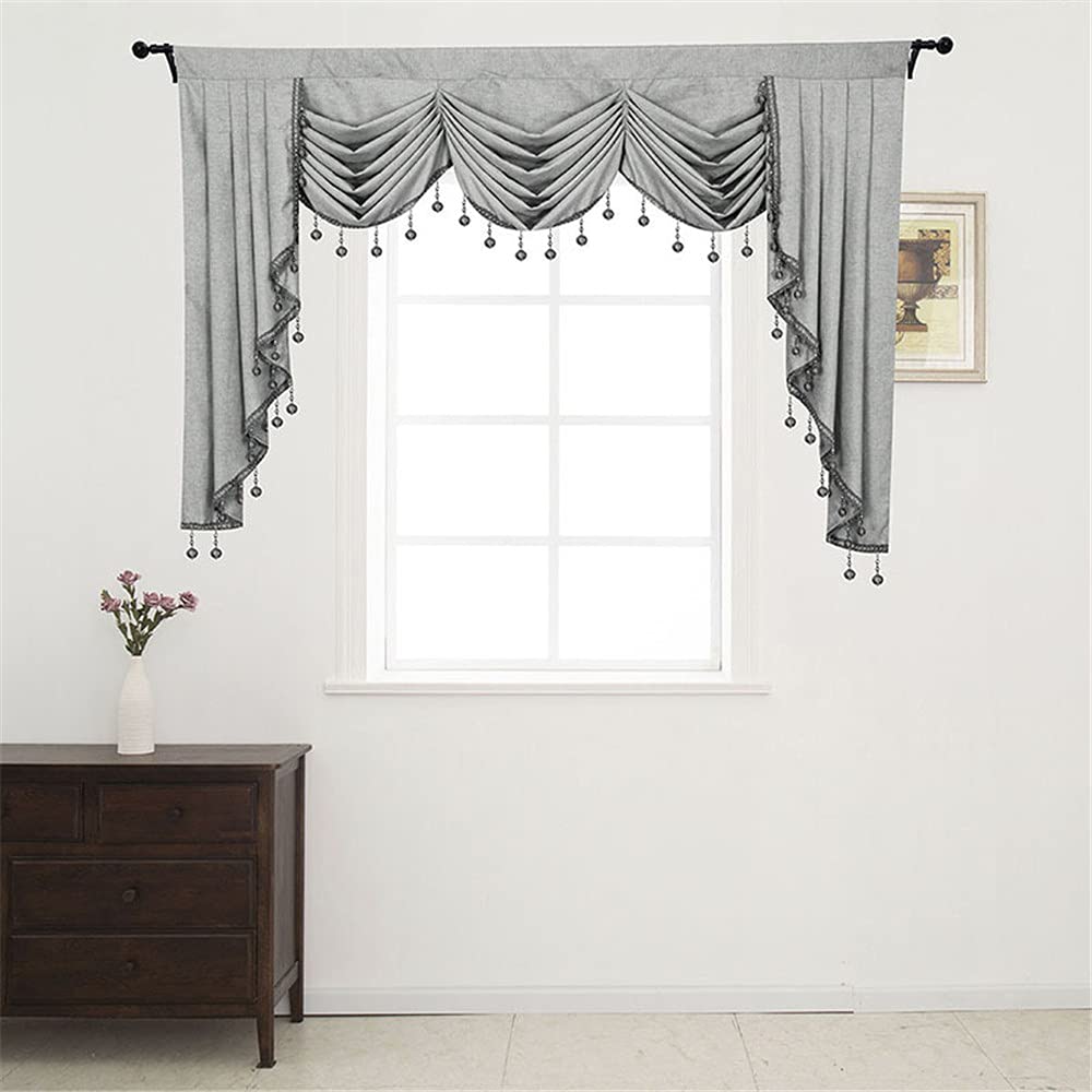 Luxury Double-Sided Curtain Valance - 81 Inch Solid Color Swag Waterfall Window Valance with Beads & Tassels, Rod Pocket Top for Living Room, Bedroom & Dining Room Decor