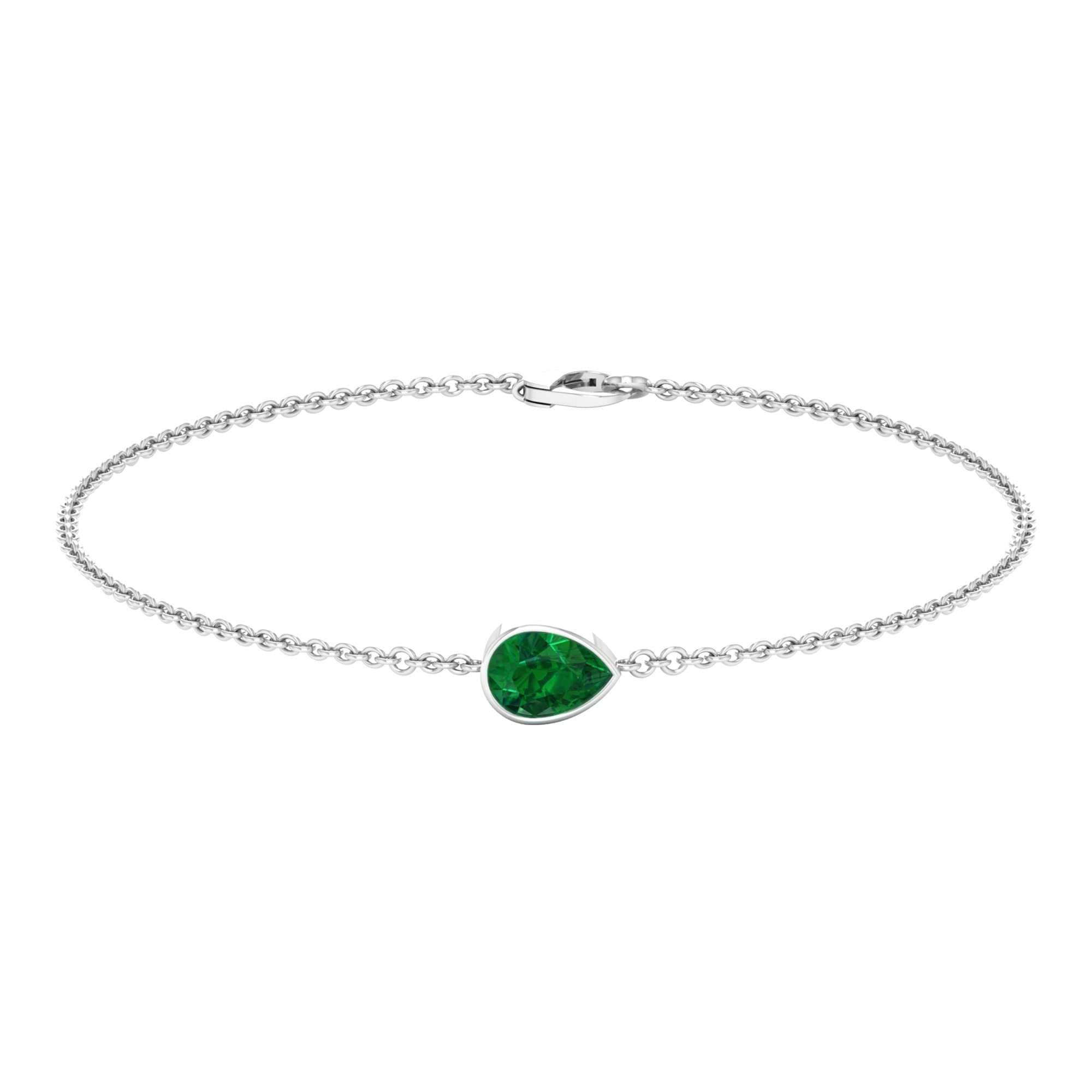 14K Solid Gold Emerald Bracelet - Pear Cut 5x7mm May Birthstone Jewelry for Women, Elegant Solitaire Chain Bracelet, Perfect Gift for Birthday, Anniversary & Special Occasions