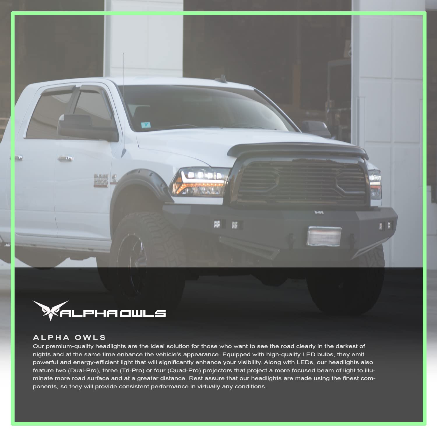 Alpha Owls LED Projector Headlights for Dodge Ram 1500/2500/3500 - White Light Bar & Sequential Signals | Upgrade for 2009-2023 Models
