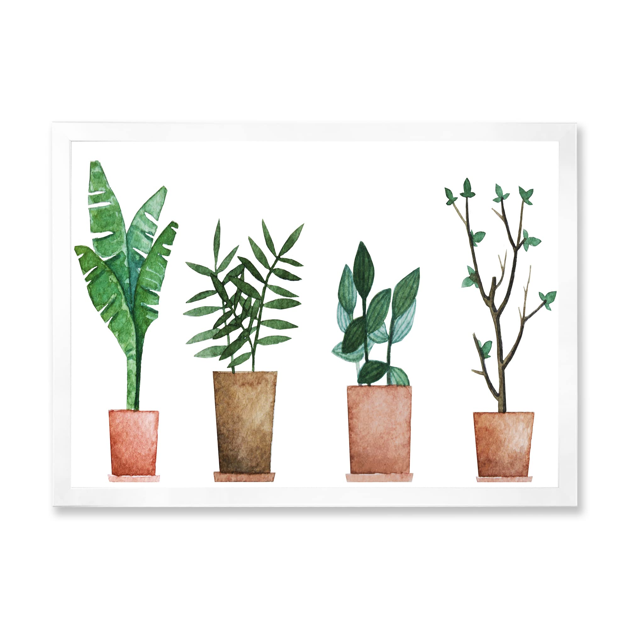 DesignQ Duo of Potted Flowers House Plants - Farmhouse Style Framed Wall Art Decor for Living Room, Bedroom & Office