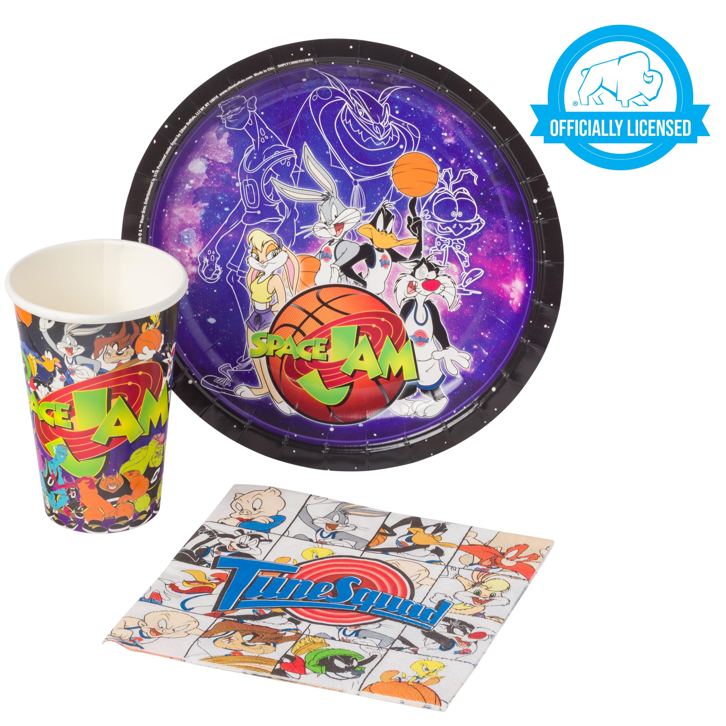 Silver Buffalo Space Jam Toons & Monsters 60-Piece Party Pack Set - Paper Plates, Cups & Napkins for Birthday, Baby Shower & Themed Celebrations