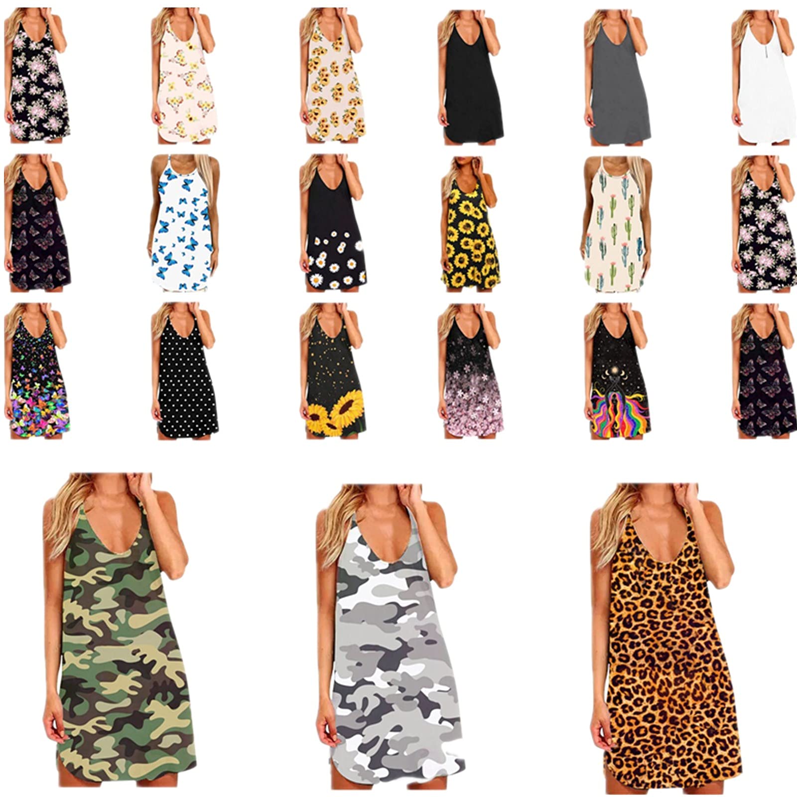 Women's Floral Hollow Out Camisole Mini Summer Dress - Casual Sleeveless Shirt Dress for Beach, Vacation & Outdoor Wear