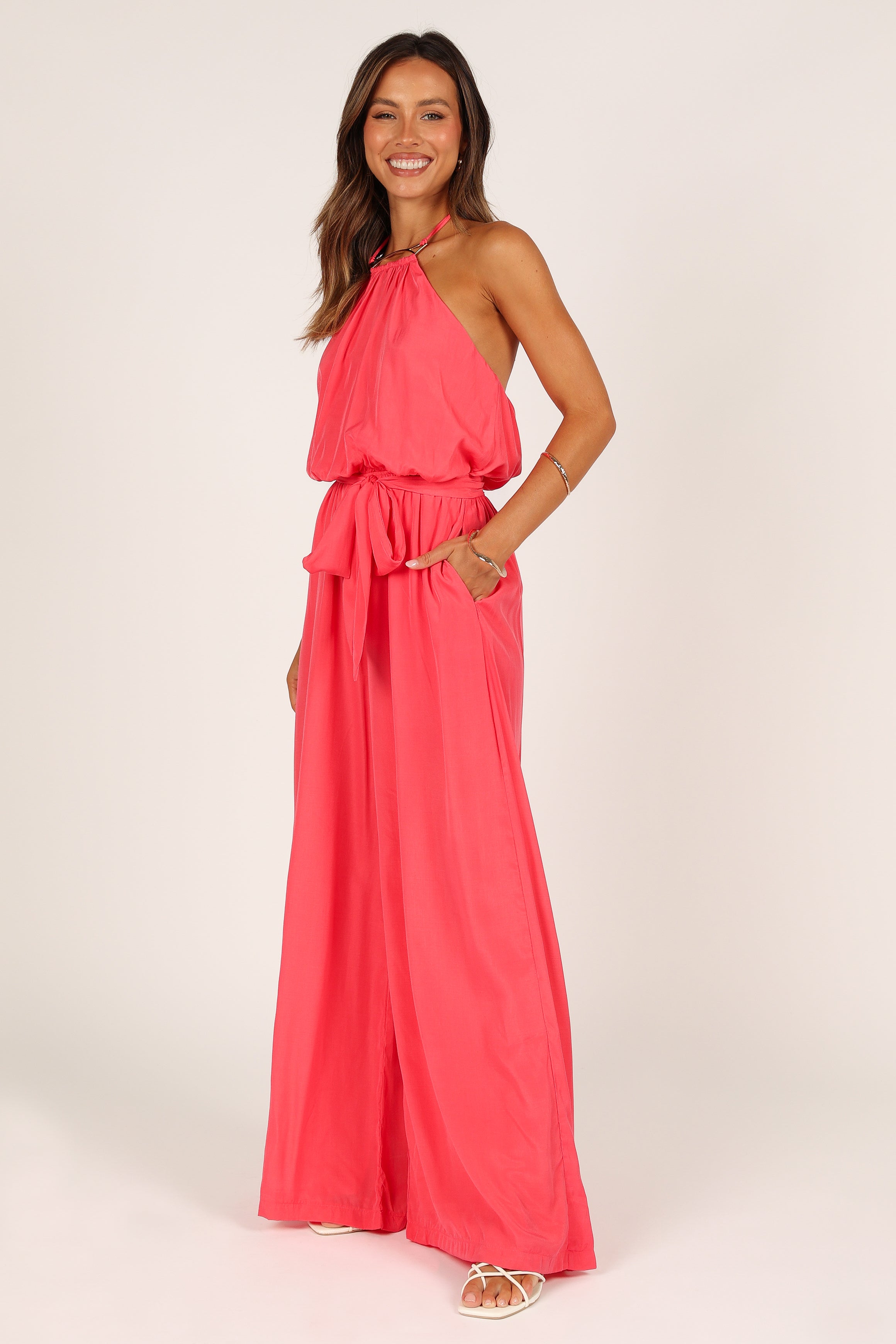 Flamingo Print Dionne Halter Jumpsuit for Women - Summer Beach Party & Vacation Outfit