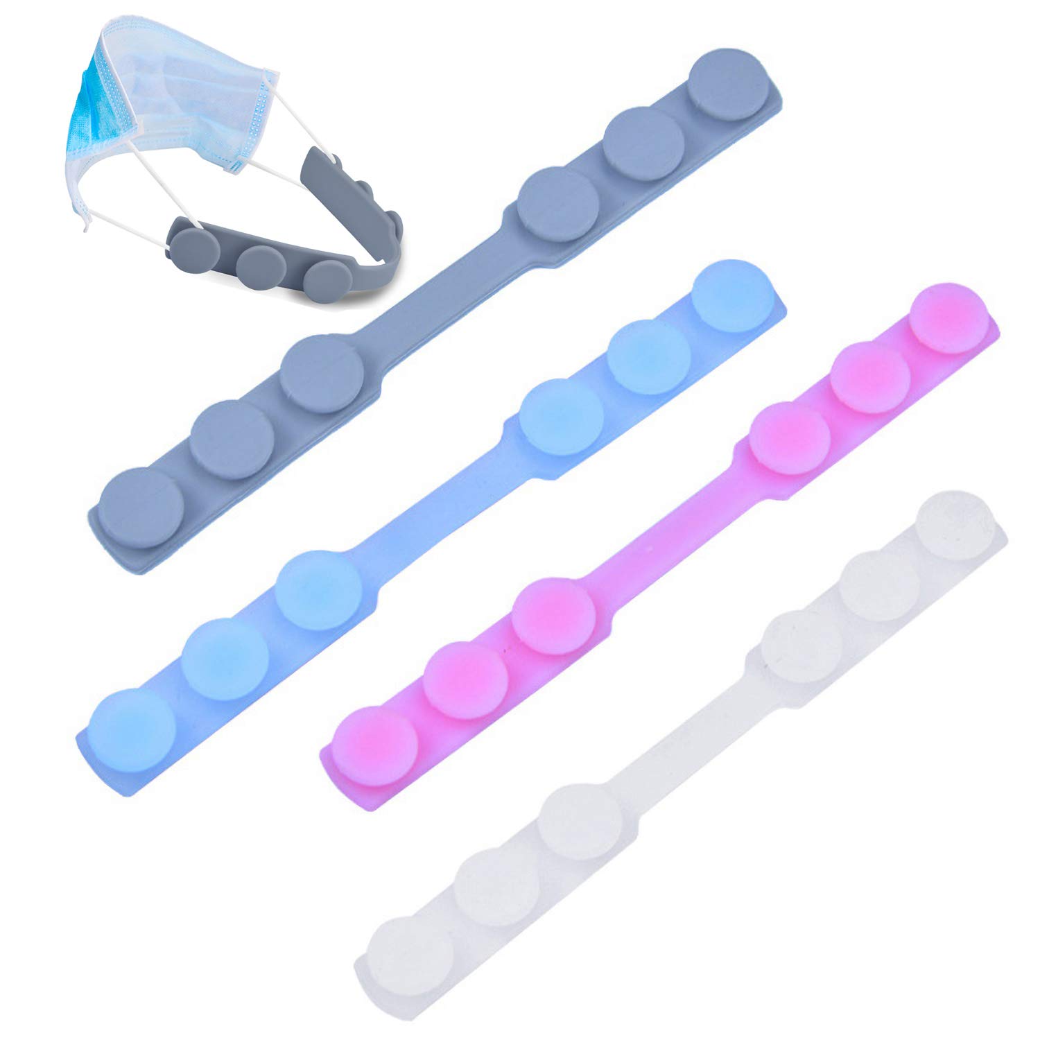 4-Pack Silicone Mask Extenders - Adjustable Ear Savers for Comfortable Face Masks, Anti-Tightening Straps to Prevent Ear Pain - Perfect for Healthcare Workers, Travel & Daily Use